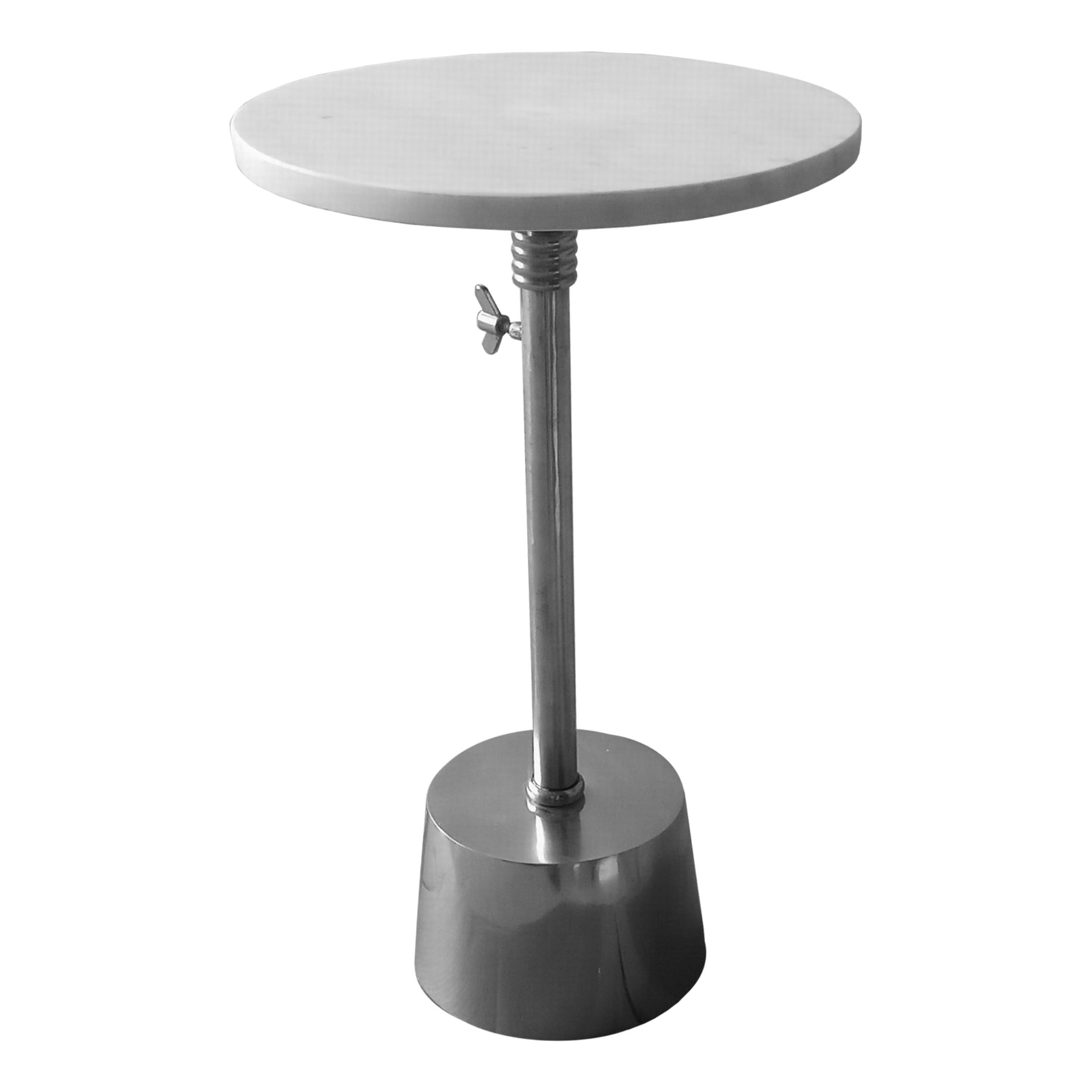 Aluminum Frame Round Side Table with Marble Top and Adjustable Height, White and Silver--1