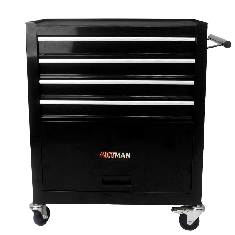 4 DRAWERS MULTIFUNCTIONAL TOOL CART WITH WHEELS-BLACK--1