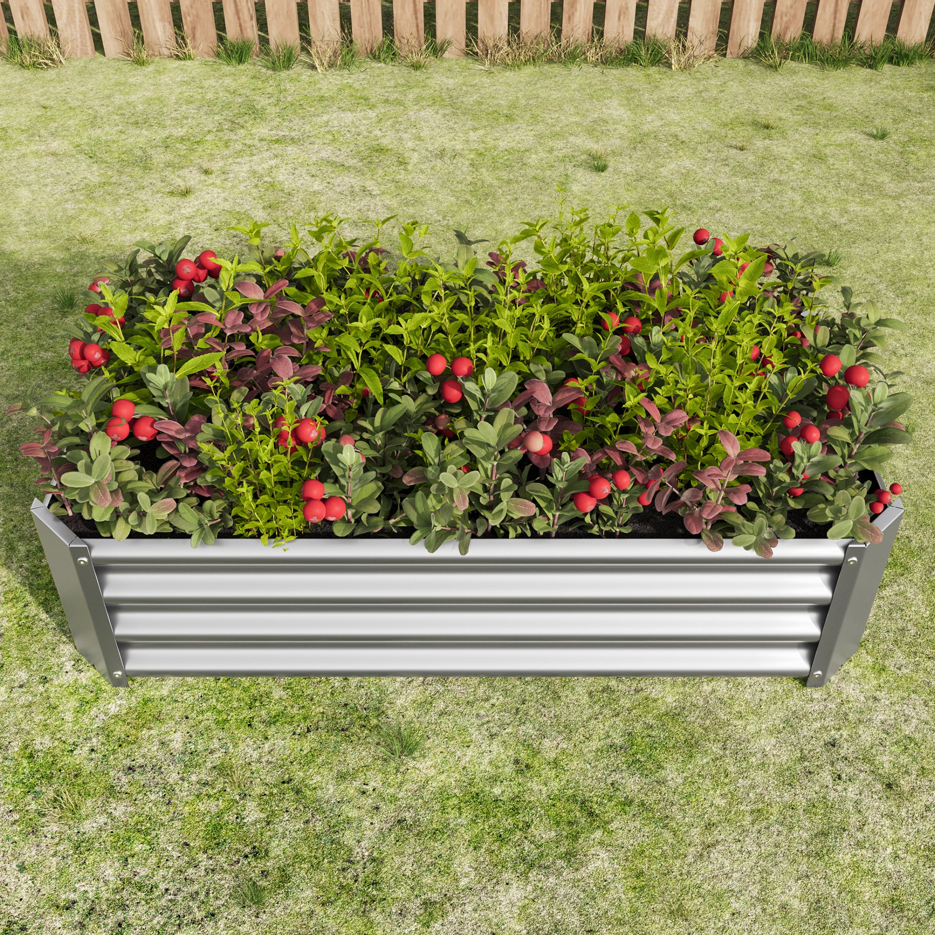 Metal Raised Garden Bed, Rectangle Raised Planter 4×2×1ft  for Flowers Plants, Vegetables Herb  Silver--1