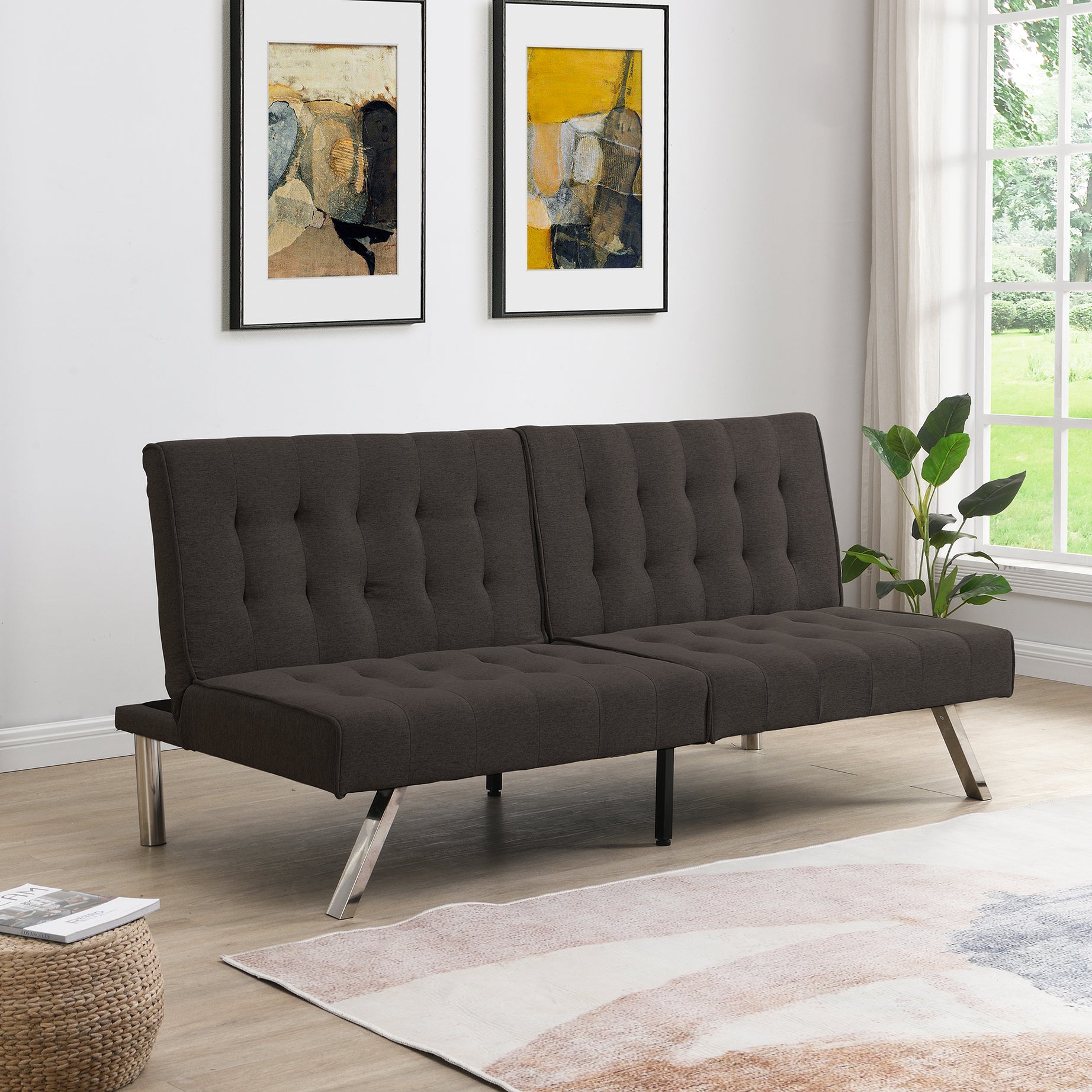 WOOD FRAME, STAINLESS LEG, FUTON, SOFA BED  Espresso--1