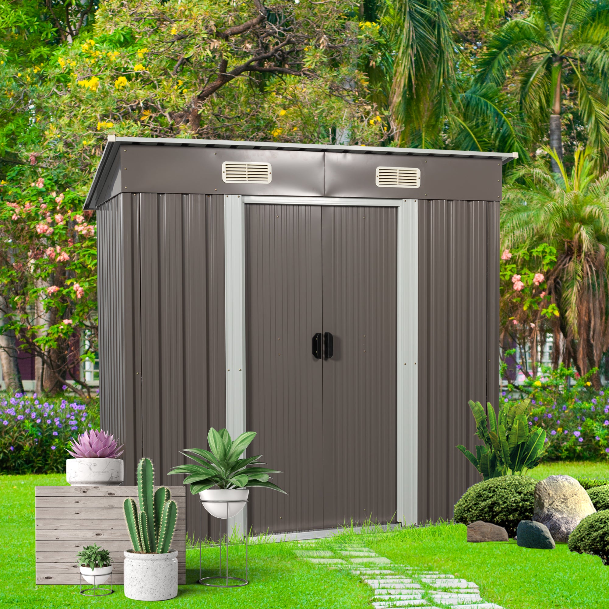 6ft x 4ft Outdoor Metal Storage Shed--1