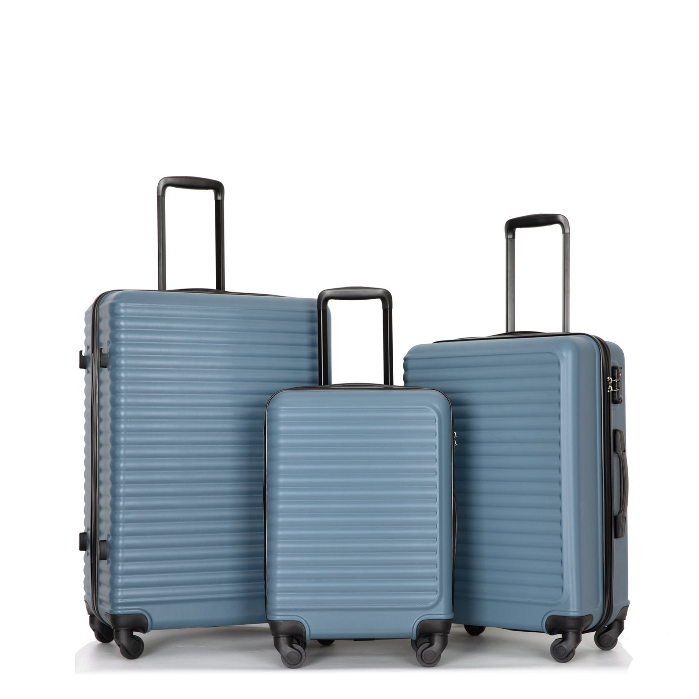 3 Piece Luggage Sets ABS Lightweight Suitcase with Two Hooks, Spinner Wheels, TSA Lock, (20/24/28) Blue--1