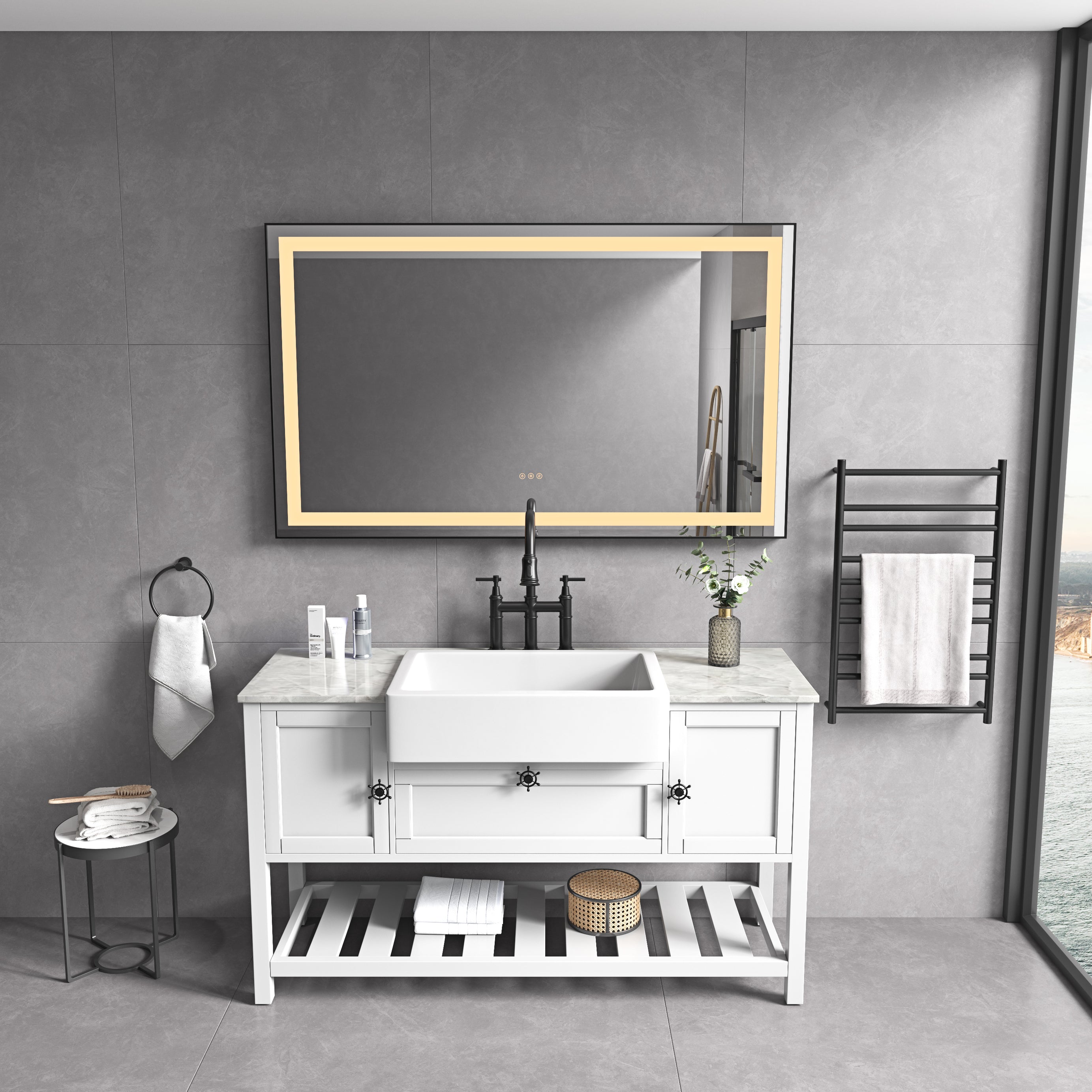 Rectangular Backlit Black Frame Lighted LED Mirror Anti-Fog Wall Mounted Bathroom Vanity Mirror with Lights Large Dimmable Makeup Mirror Home Decor Mirror(Horizontal/Vertical)--2