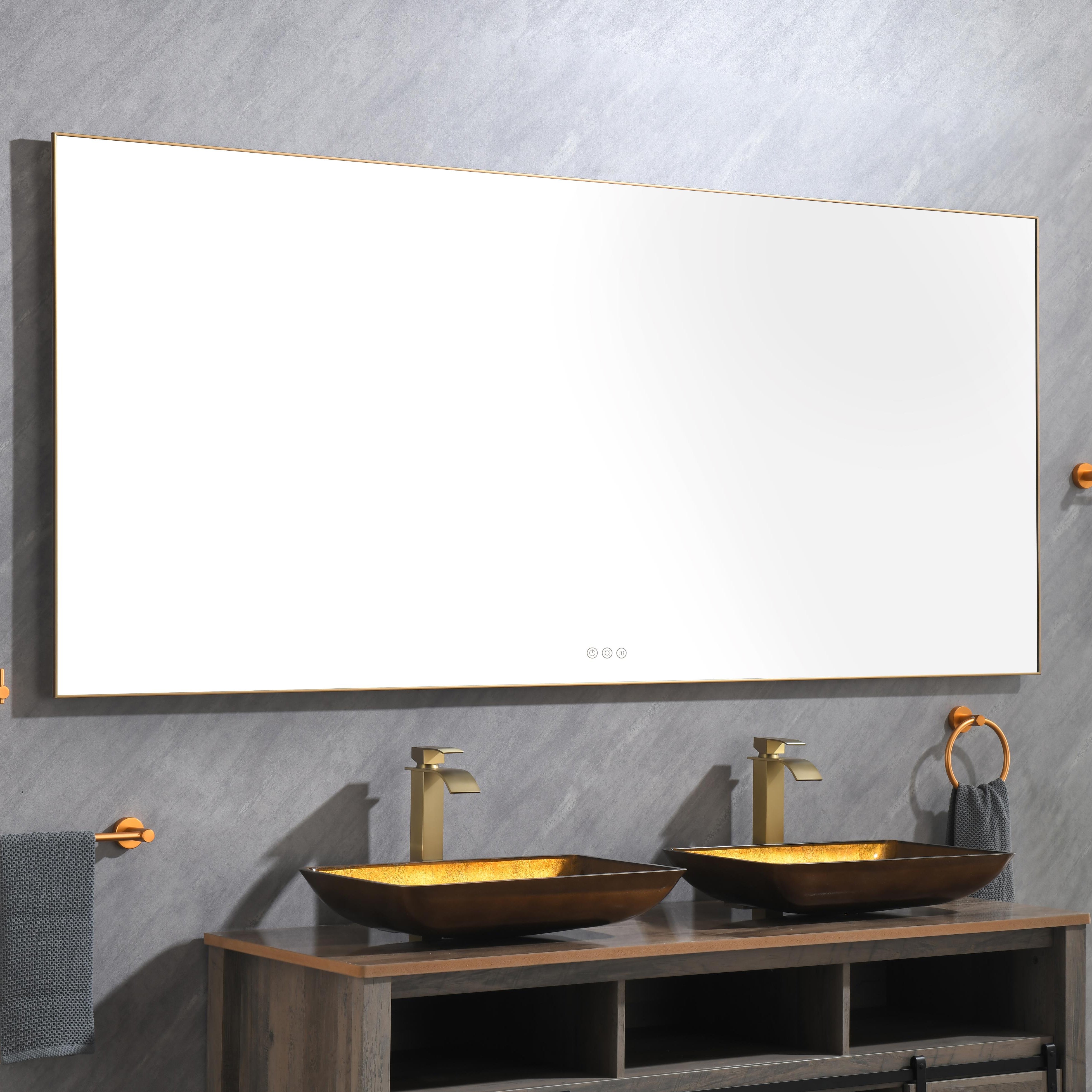 Rectangular Frame Lighted LED Mirror Anti-Fog Wall Mounted Bathroom Vanity Mirror with Lights Large Dimmable Makeup Mirror Home Decor Mirror(Horizontal/Vertical)--2