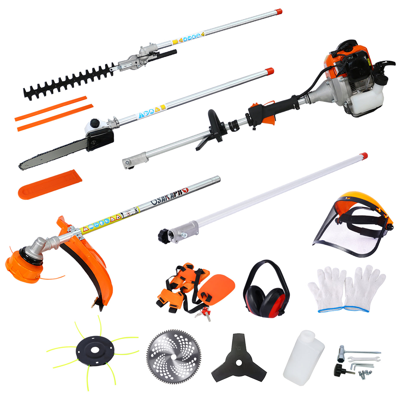 10 in 1 Multi-Functional Trimming Tool, 52CC 2-Cycle Garden Tool System with Gas Pole Saw, Hedge Trimmer, Grass Trimmer, and Brush Cutter EPA Compliant--1