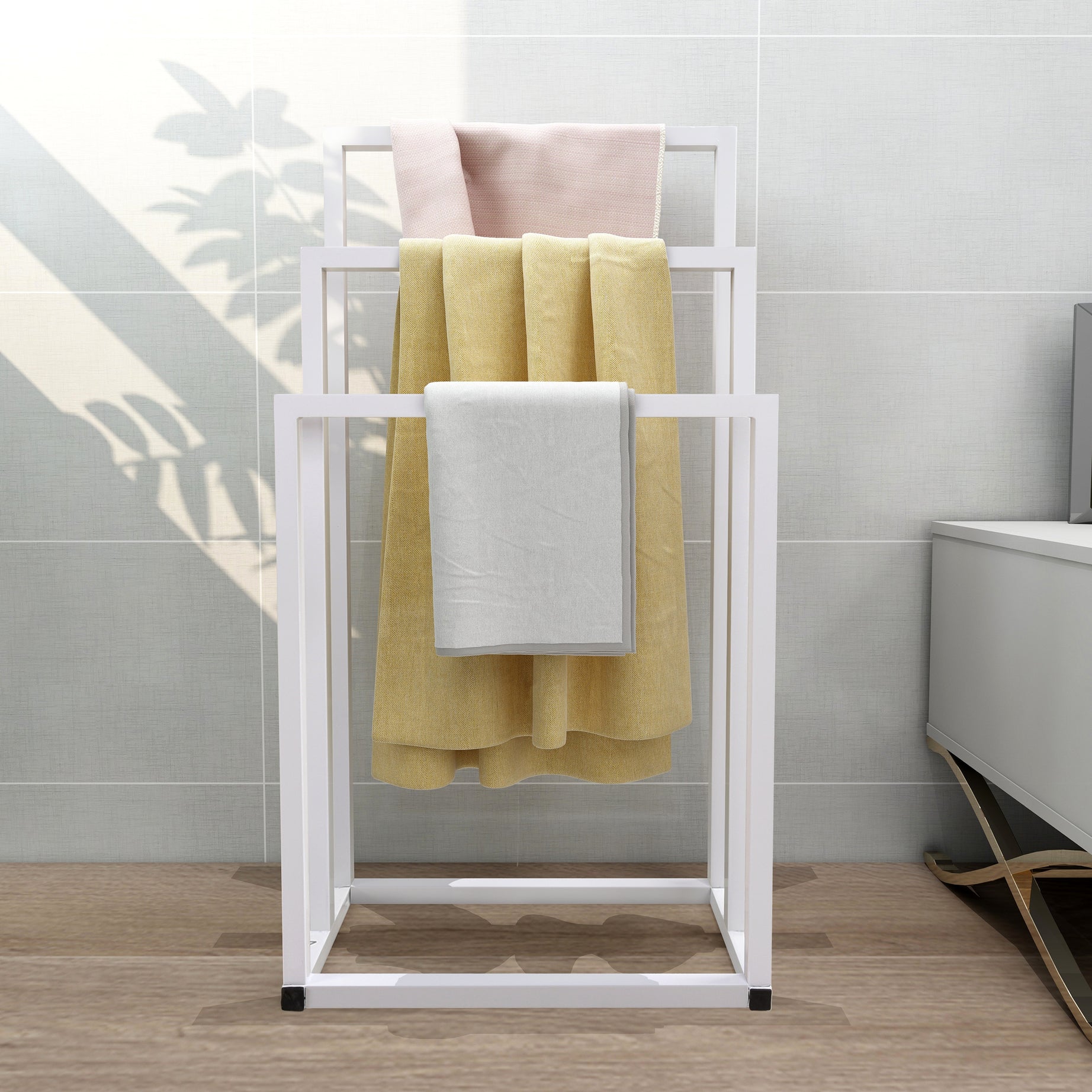 Metal Freestanding Towel Rack 3 Tiers Hand Towel Holder Organizer for Bathroom Accessories, White--1