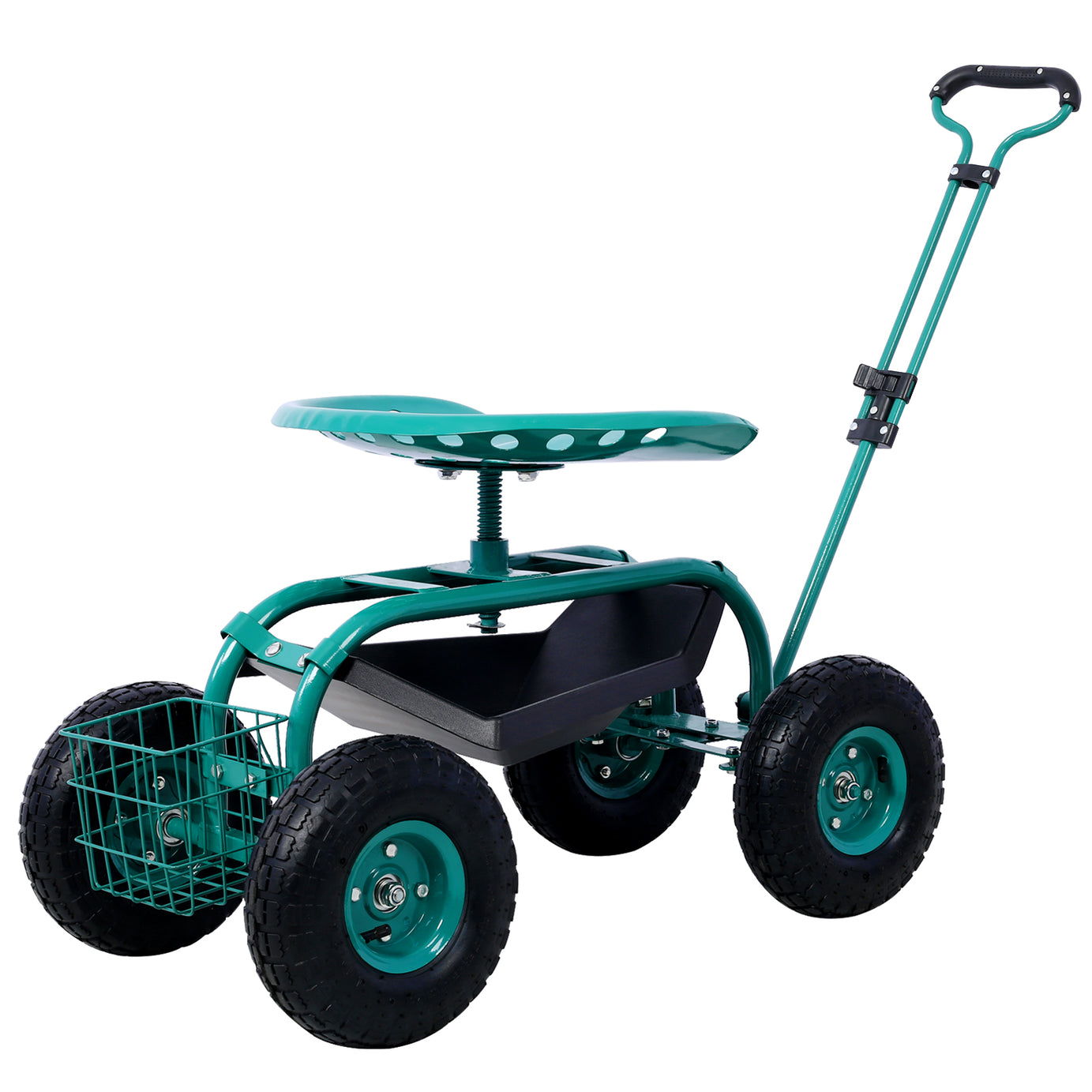 Rolling Garden Scooter Garden Cart Seat with Wheels and Tool Tray, 360 Swivel Seat,Green--1