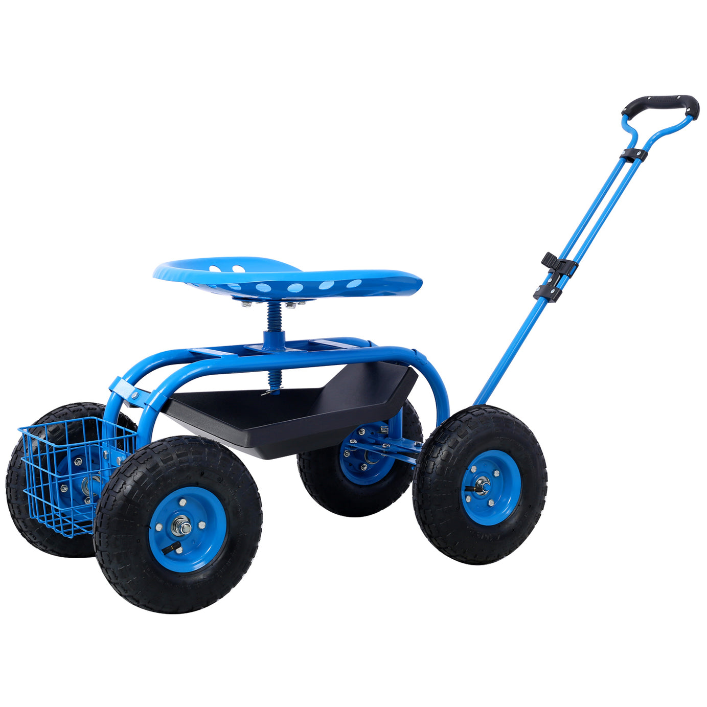 Rolling Garden Scooter Garden Cart Seat with Wheels and Tool Tray, 360 Swivel Seat,Blue--1