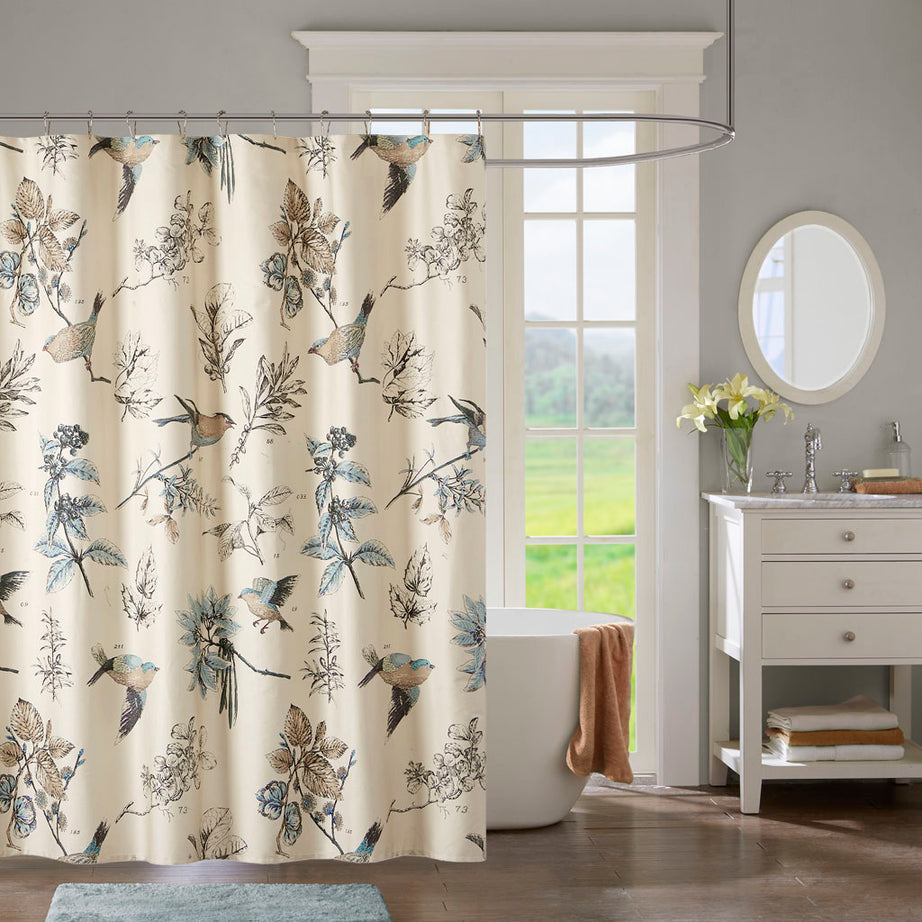 Printed Cotton Shower Curtain--1