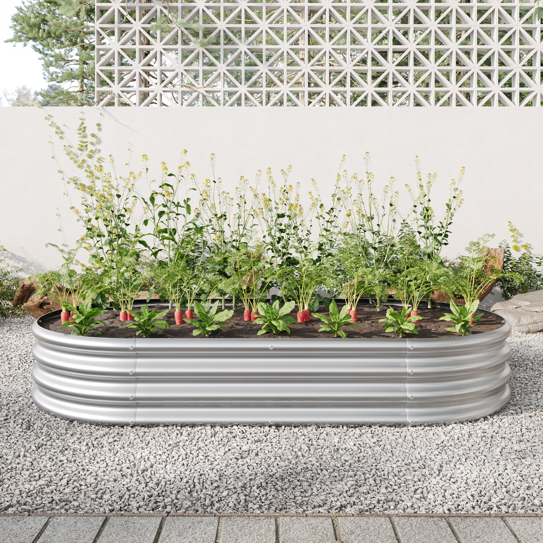 Raised Garden Bed Outdoor,   Oval Large Metal Raised Planter Bed for for Plants, Vegetables, and Flowers - Silver--1