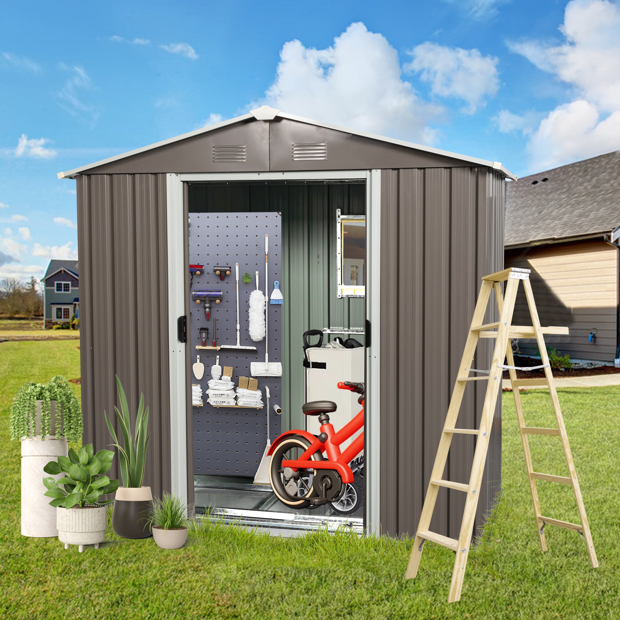 8ft x 4ft Outdoor Metal Storage Shed With window--1