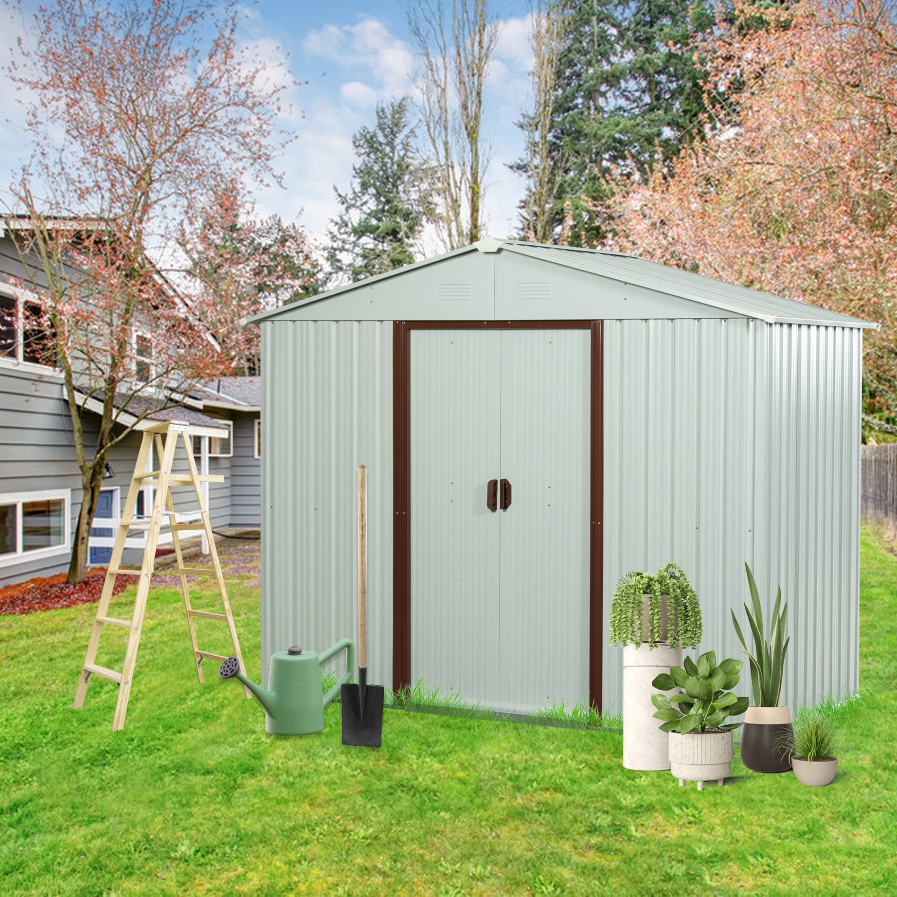 RY-SDYX56-W 6ft x 5ft Outdoor Metal Storage Shed White--1