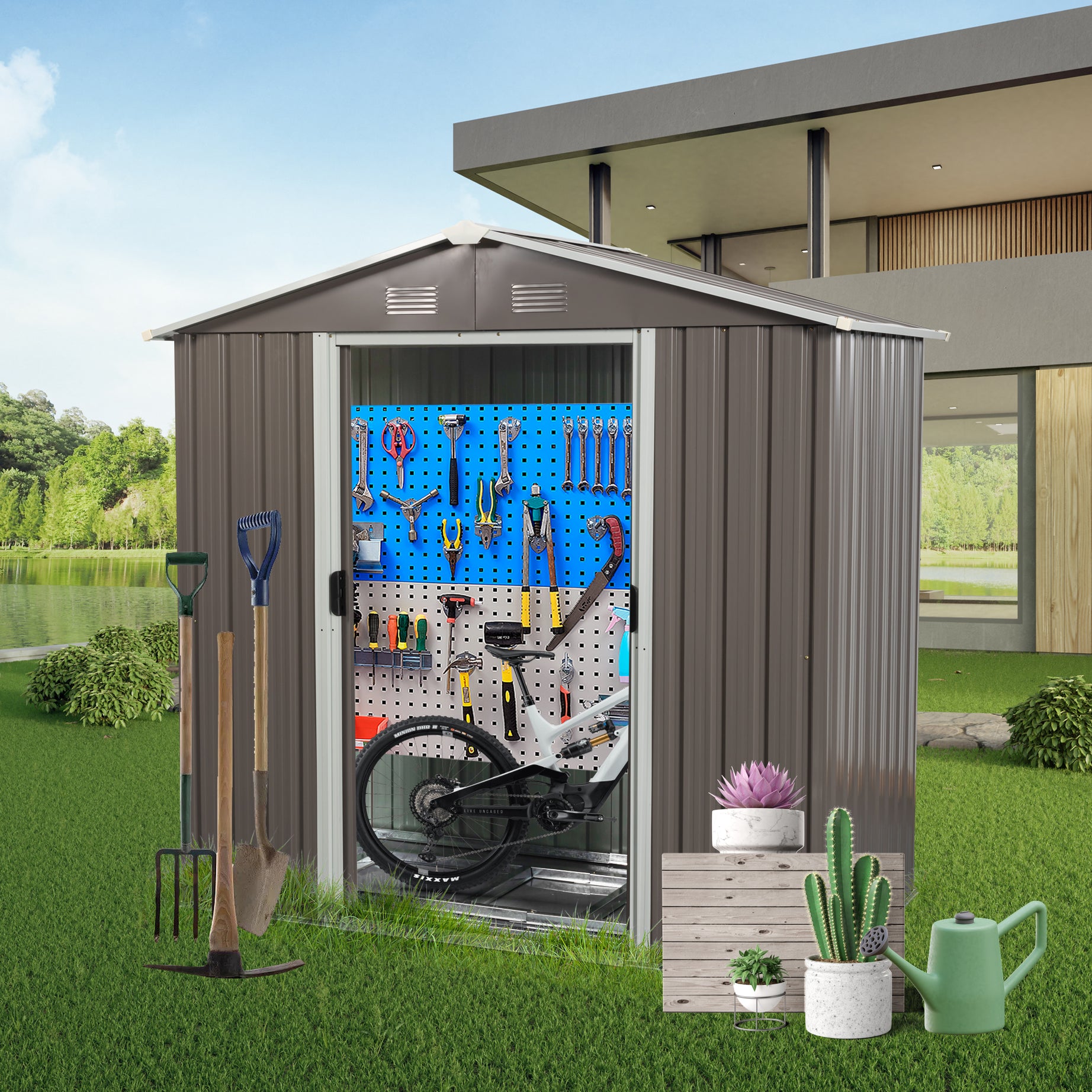 6ft x 4ft Outdoor Metal Storage Shed--1