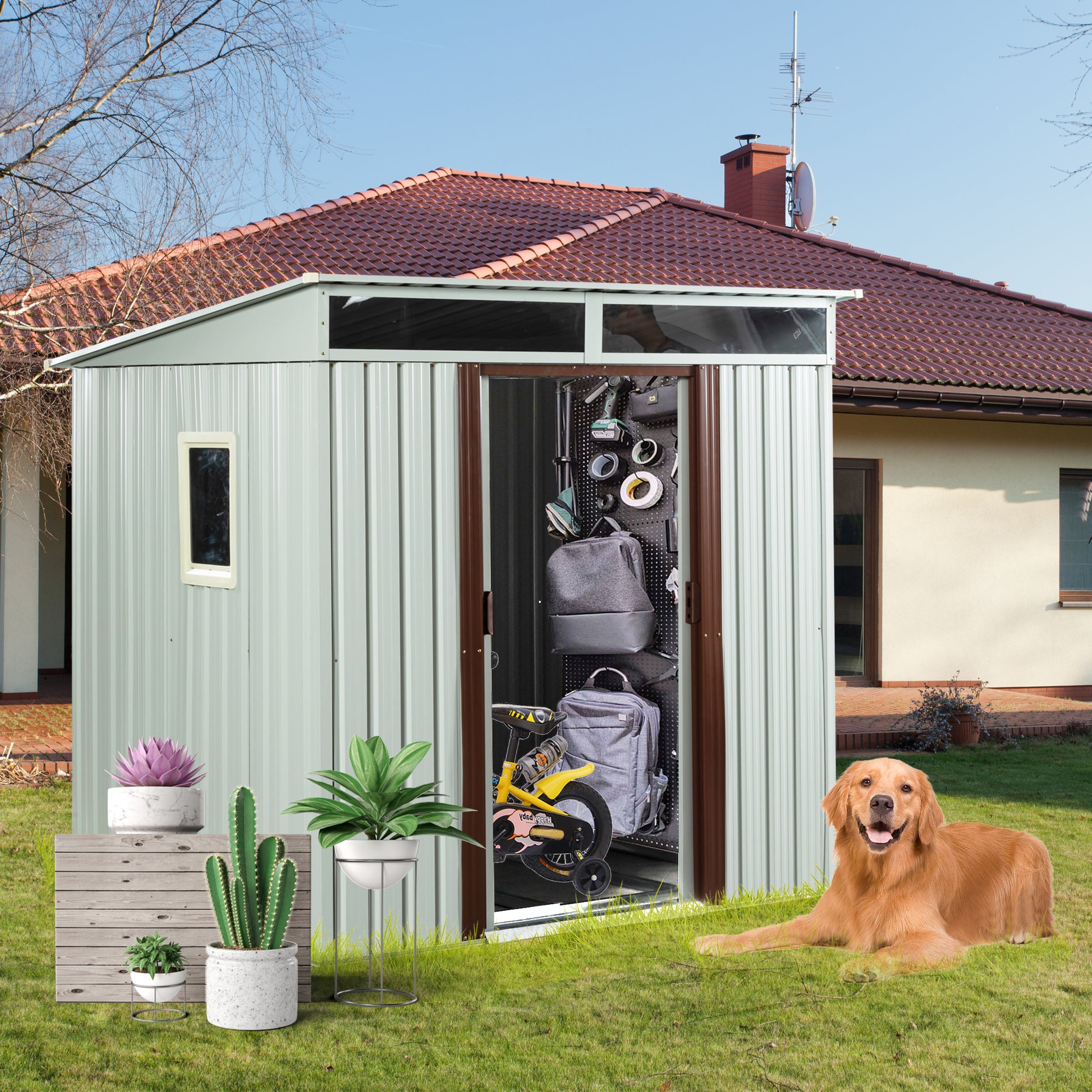 6ft x 5ft Outdoor Metal Storage Shed With window White--1