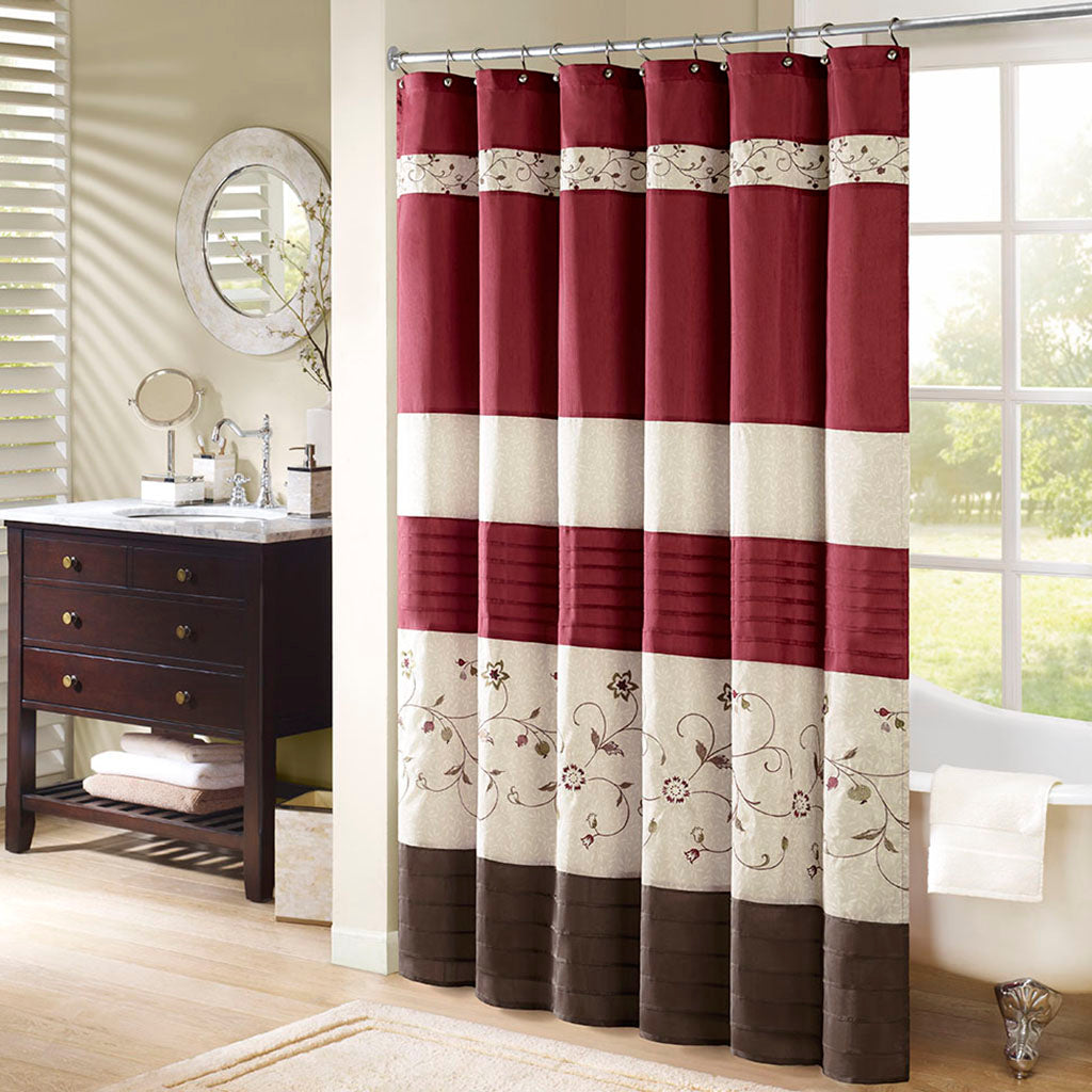 Faux Silk Embroidered Floral Shower Curtain--1