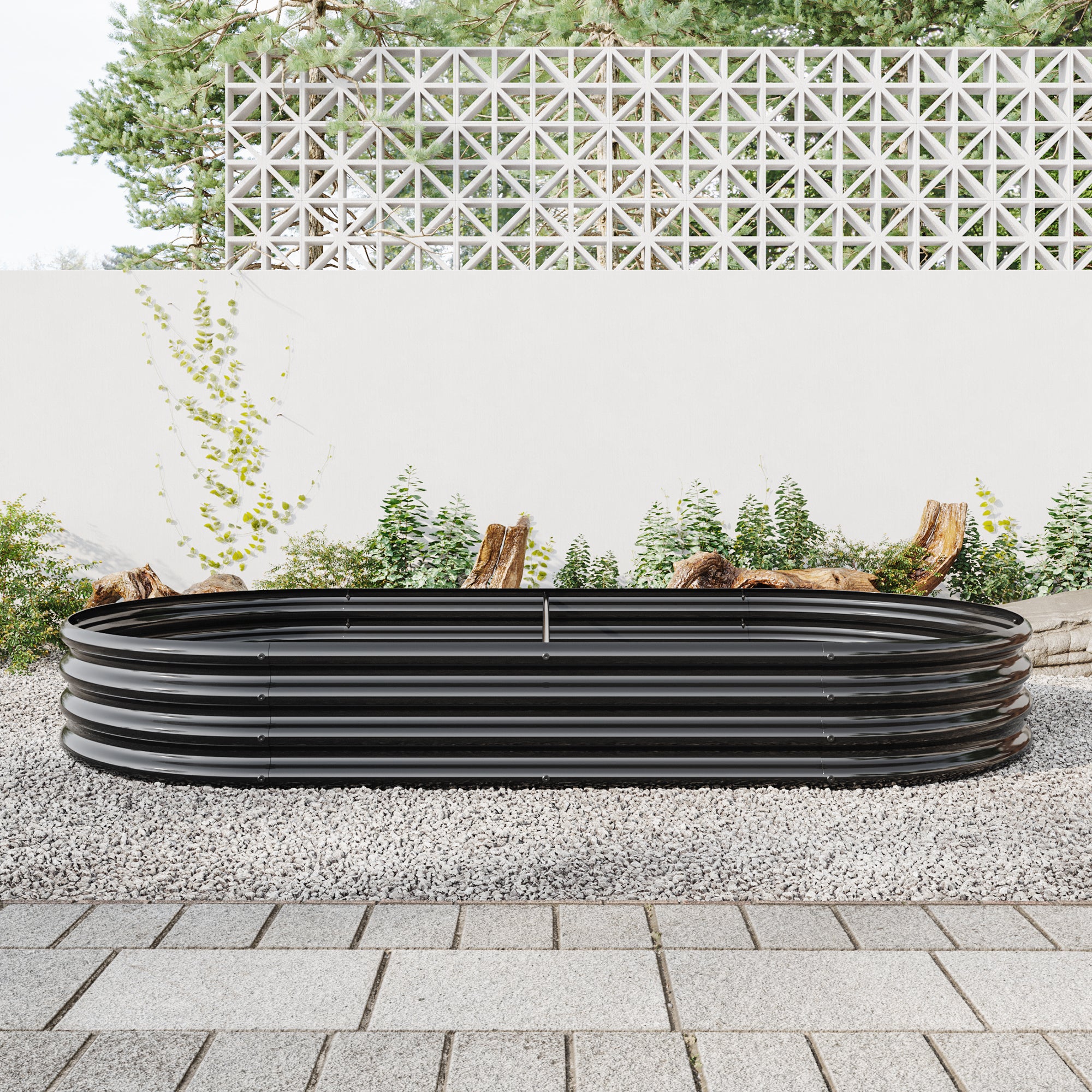 Raised Garden Bed Outdoor,   Oval Large Metal Raised Planter Bed for for Plants, Vegetables, and Flowers - Black--1