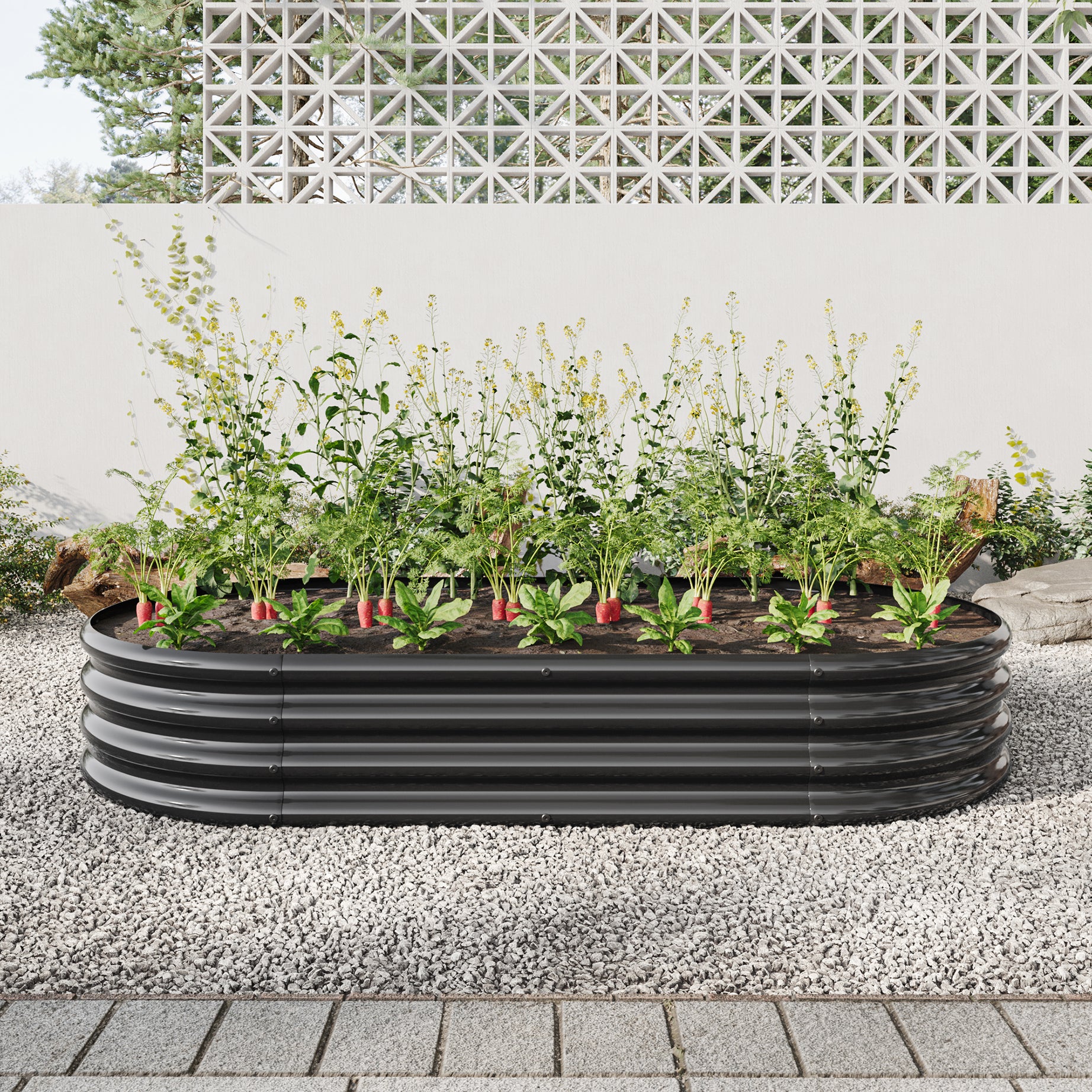 Raised Garden Bed Outdoor,   Oval Large Metal Raised Planter Bed for for Plants, Vegetables, and Flowers - Black--1