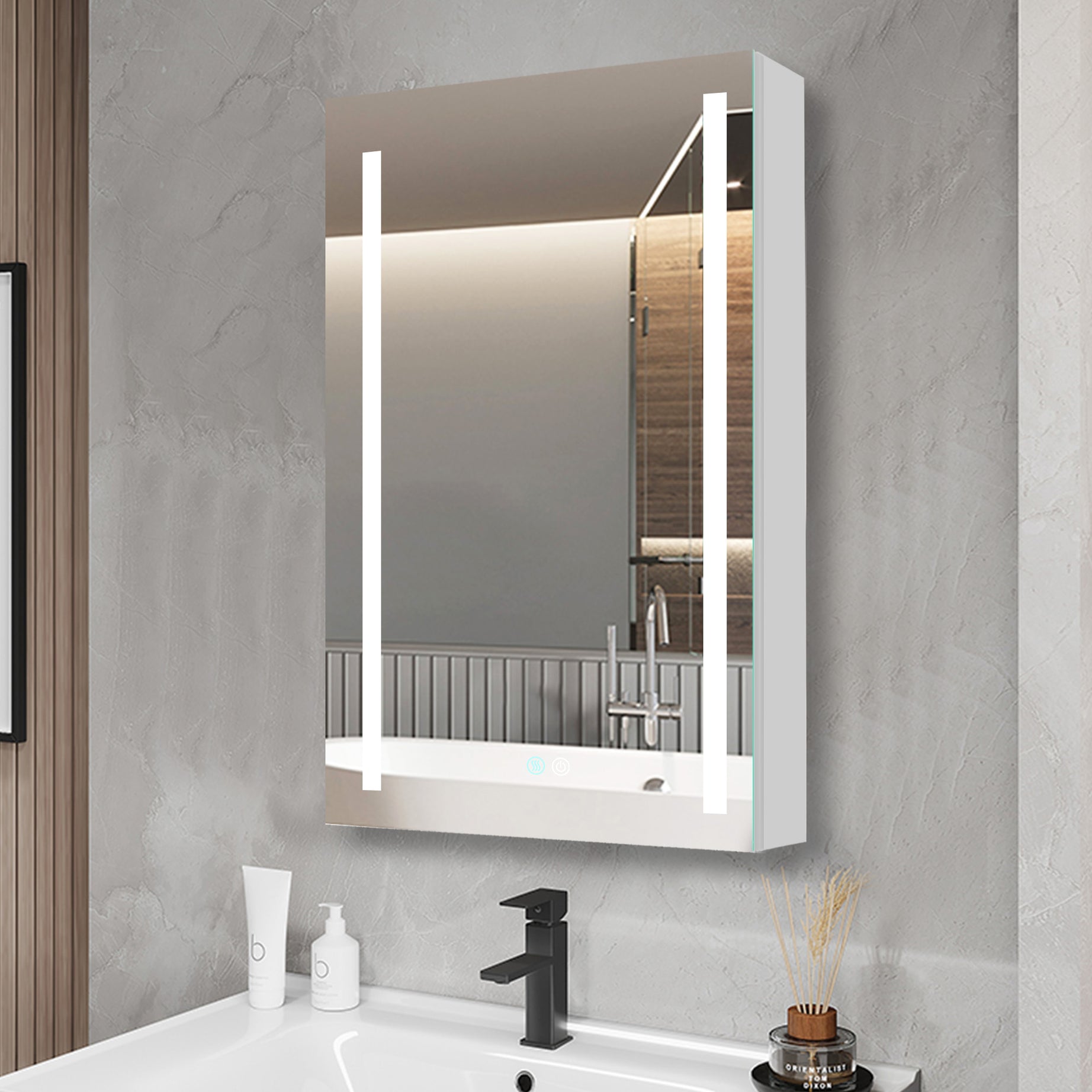 30x20 inch LED Bathroom Medicine Cabinet Surface Mounted Cabinets With Lighted Mirror  White Right Open--1