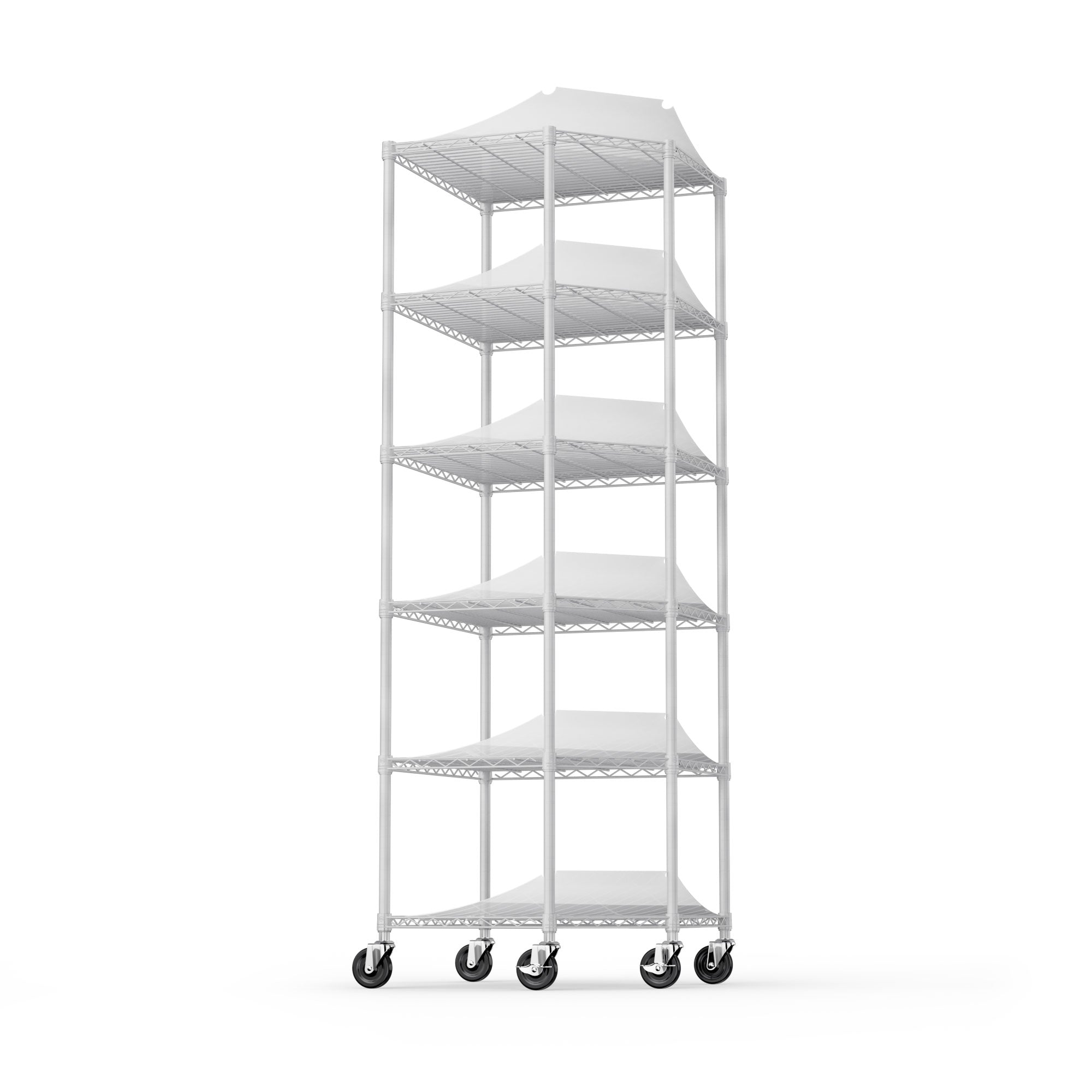 6 Tier Shelf Corner Wire Shelf Rack Pentagonal Shelves with Wheels Adjustable Metal Heavy Duty Free Standing Corner Storage Display Chrome Rack for Bathroom, Living Room, Kitchen - White--1