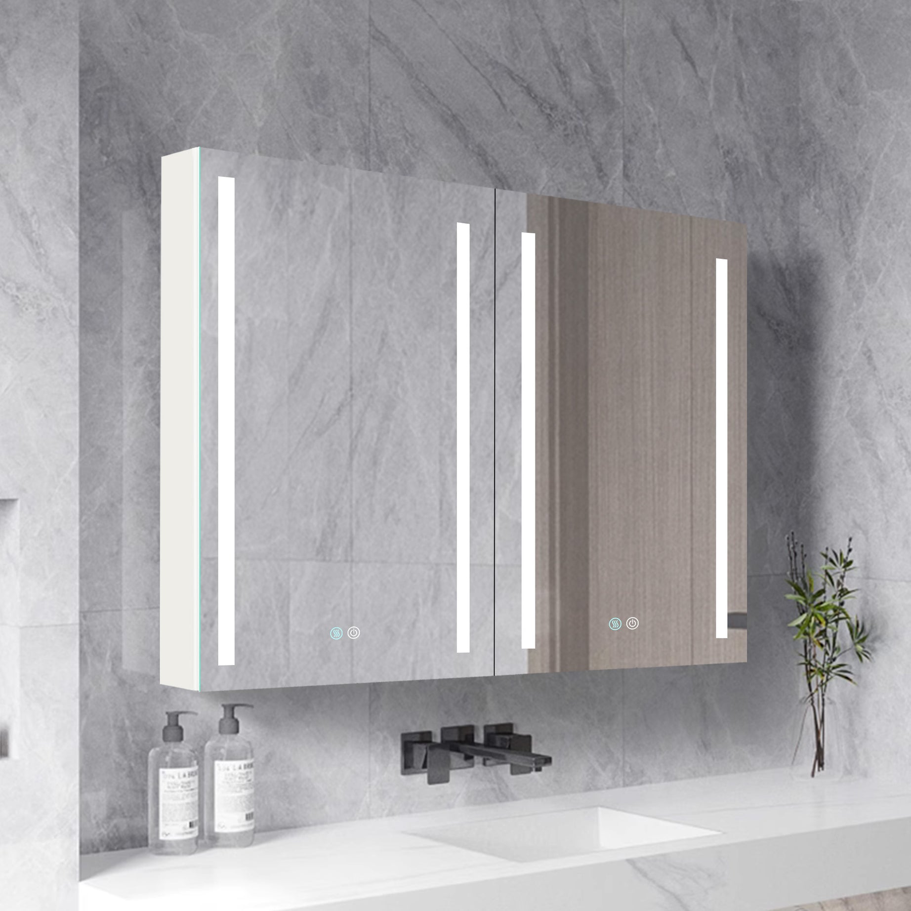 40x30 Inch LED Bathroom Medicine Cabinet Surface Mount Double Door Lighted Medicine Cabinet, Medicine Cabinets for Bathroom with Mirror Defogging, Dimmer White--1