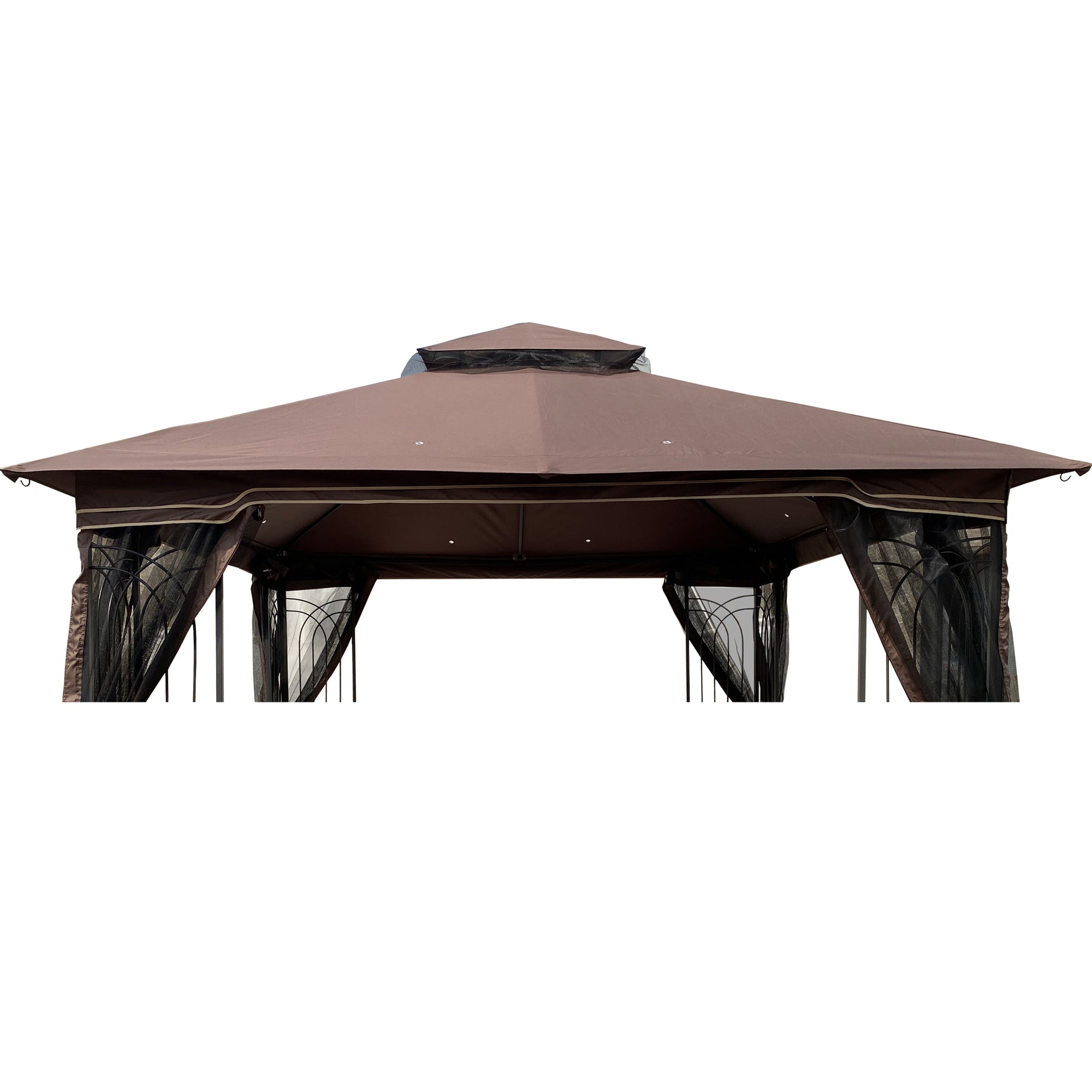 10x10 Ft Patio Double Roof Gazebo Replacement Canopy Top Fabric,Brown--1