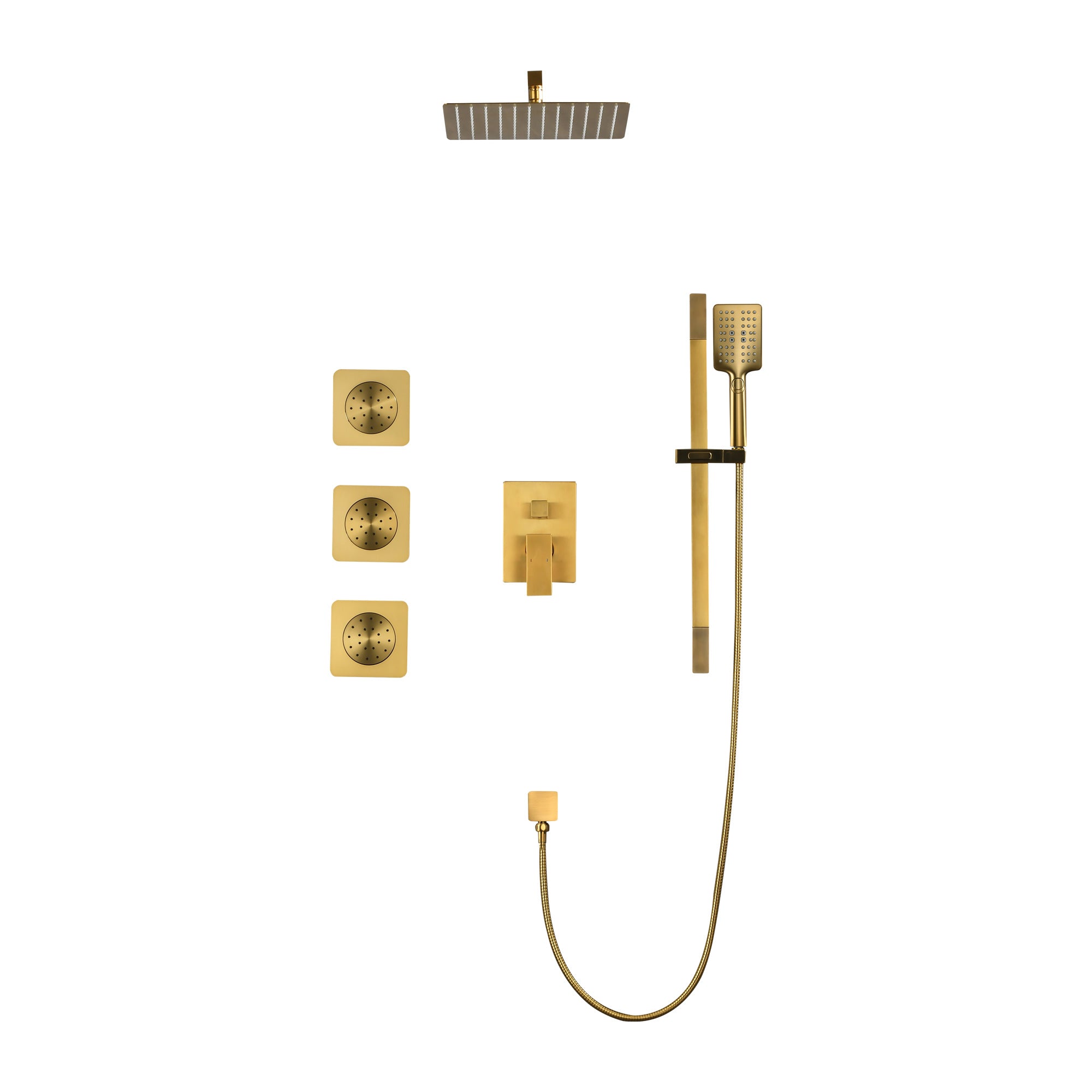 Shower System with Shower Head, Hand Shower, Slide Bar, Bodysprays, Shower Arm, Hose, Valve Trim, and Lever Handles--1