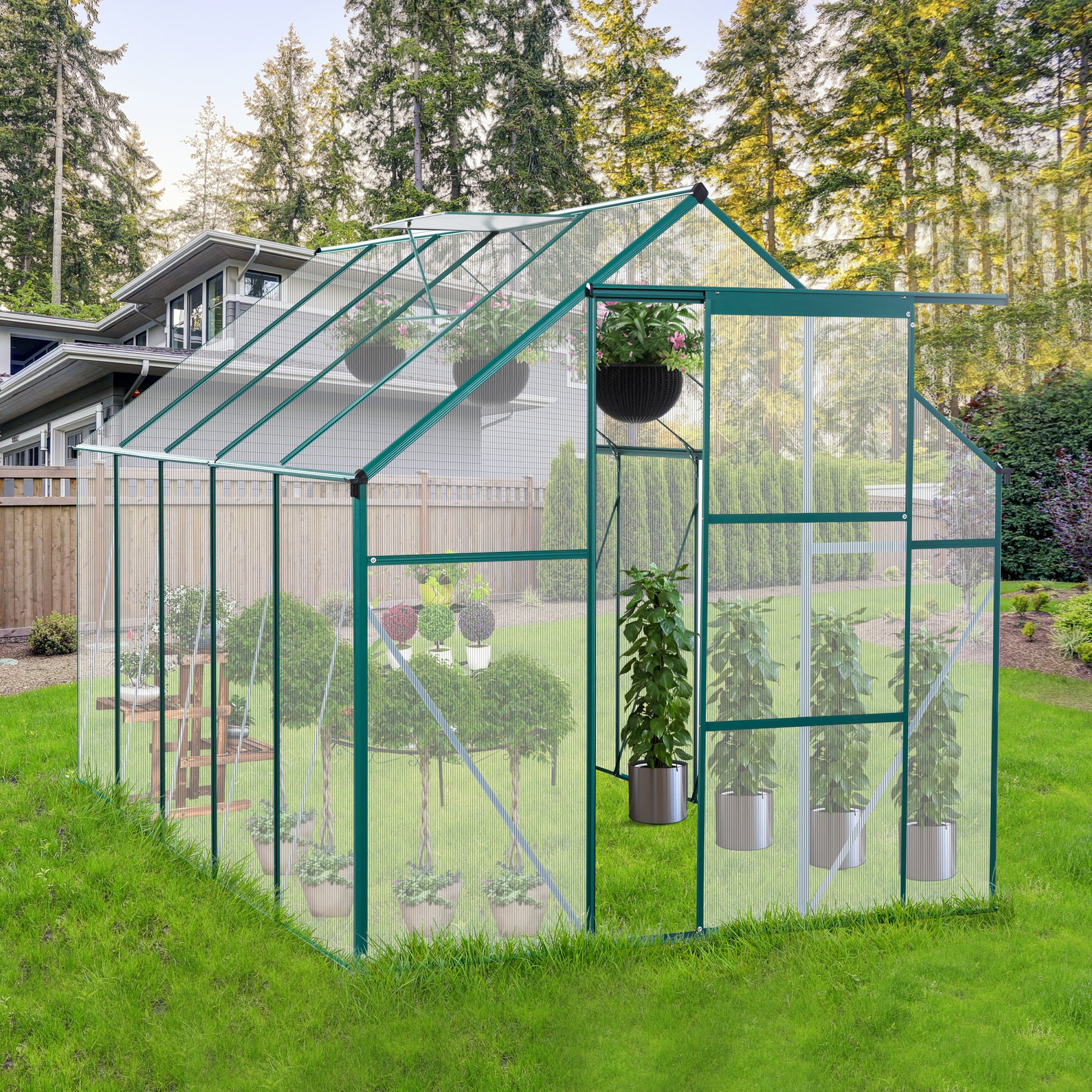 6X10FT Polycarbonate Greenhouse Raised Base and Anchor Aluminum Heavy Duty Walk-in Greenhouses for Outdoor Backyard in All Season--1