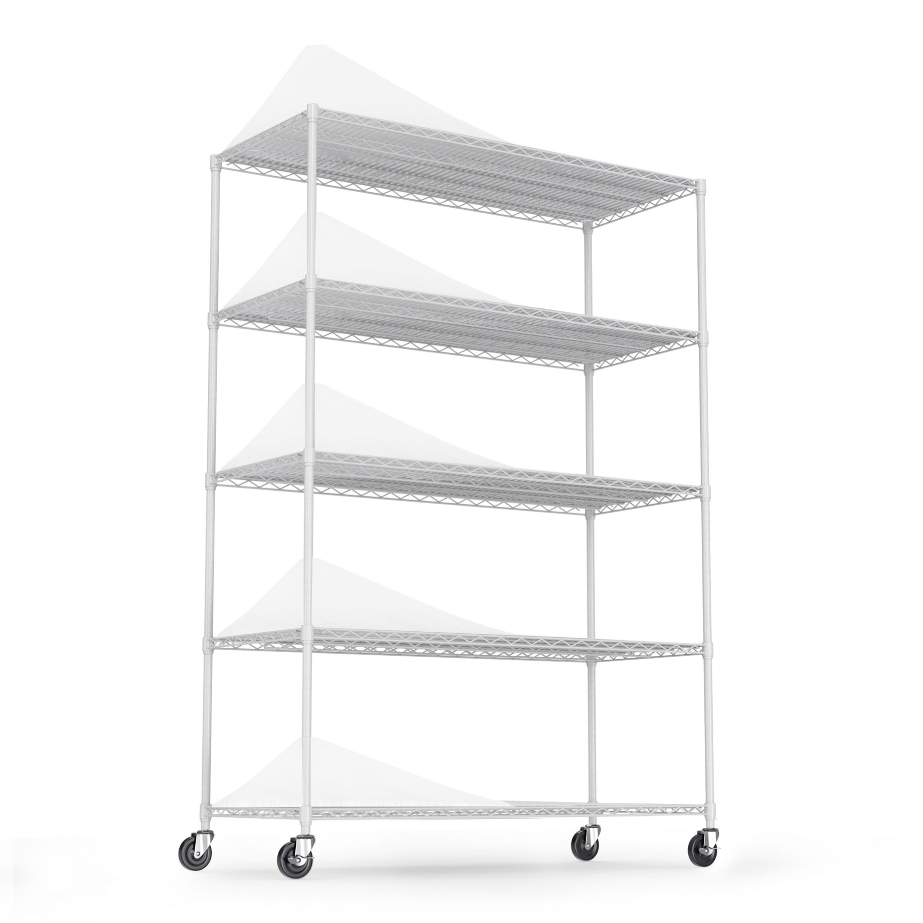 5 Tier 6000lbs Heavy Duty Adjustable Storage Rack Metal Shelf Wire Shelving Unit with Wheels & Shelf Liners - 82" H x 48" L x 24" D - White--1