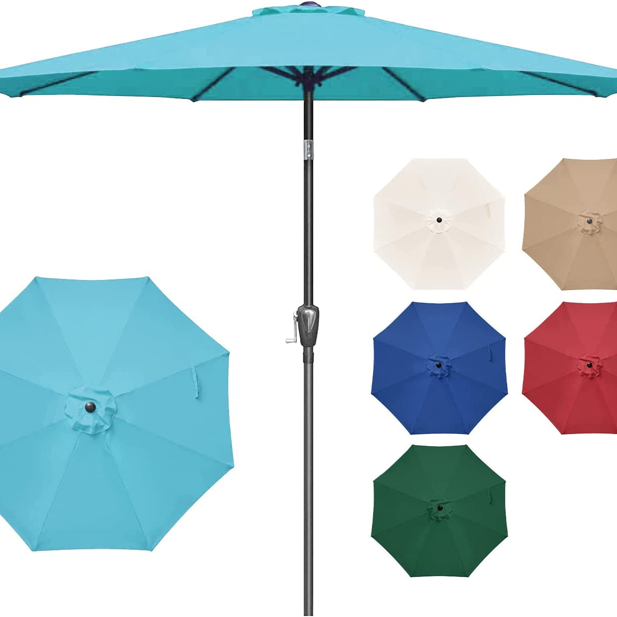 Simple Deluxe 9' Patio Umbrella Outdoor Table Market Yard Umbrella with Push Button Tilt/Crank, 8 Sturdy Ribs for Garden, Deck, Backyard, Pool, Turquoise--1