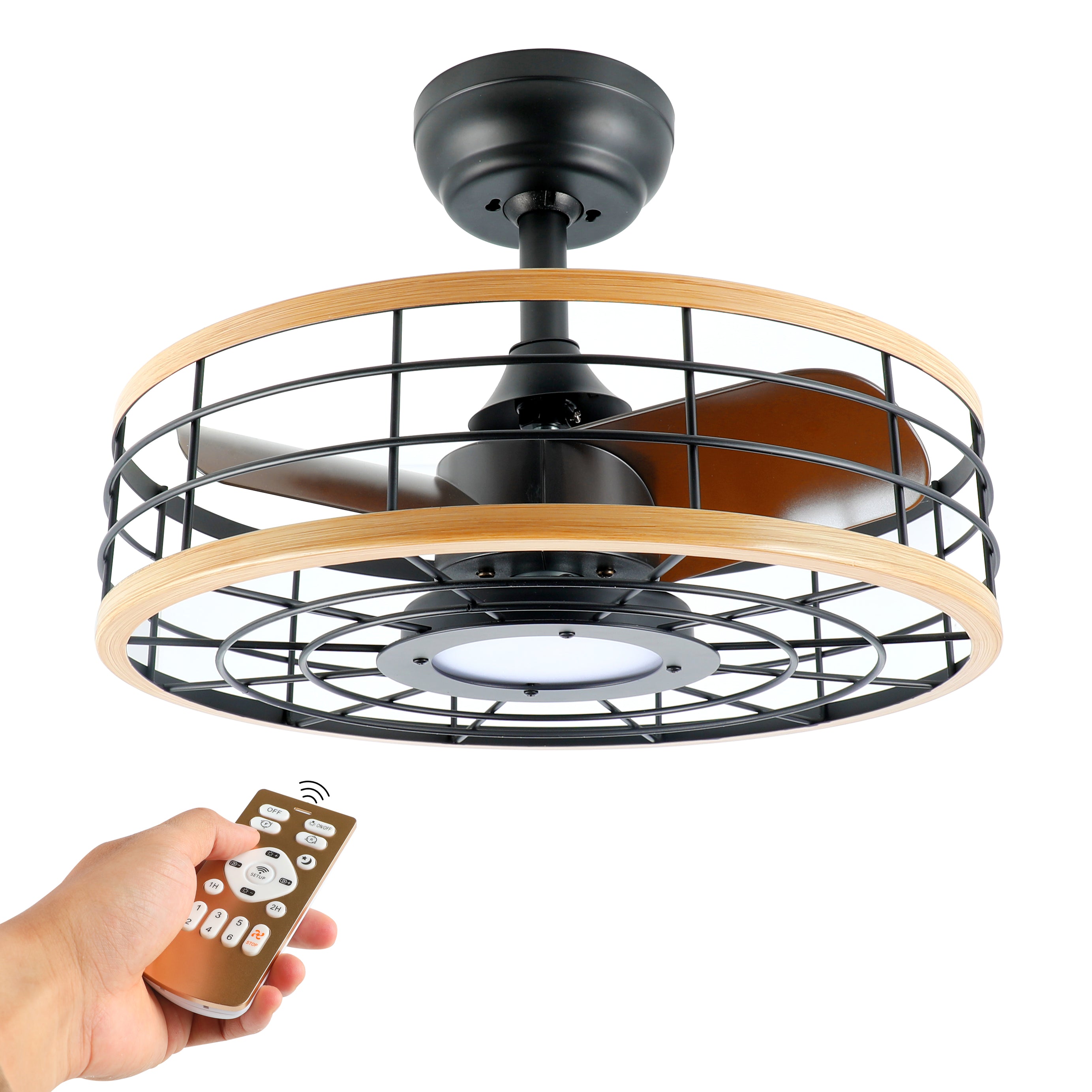 InfiniPower 16'' ceiling fans with lights and remote, Caged Ceiling Fan with Reversible Motor for Different Seasons, Quiet and Energy Saving, 6 level Speeds--1