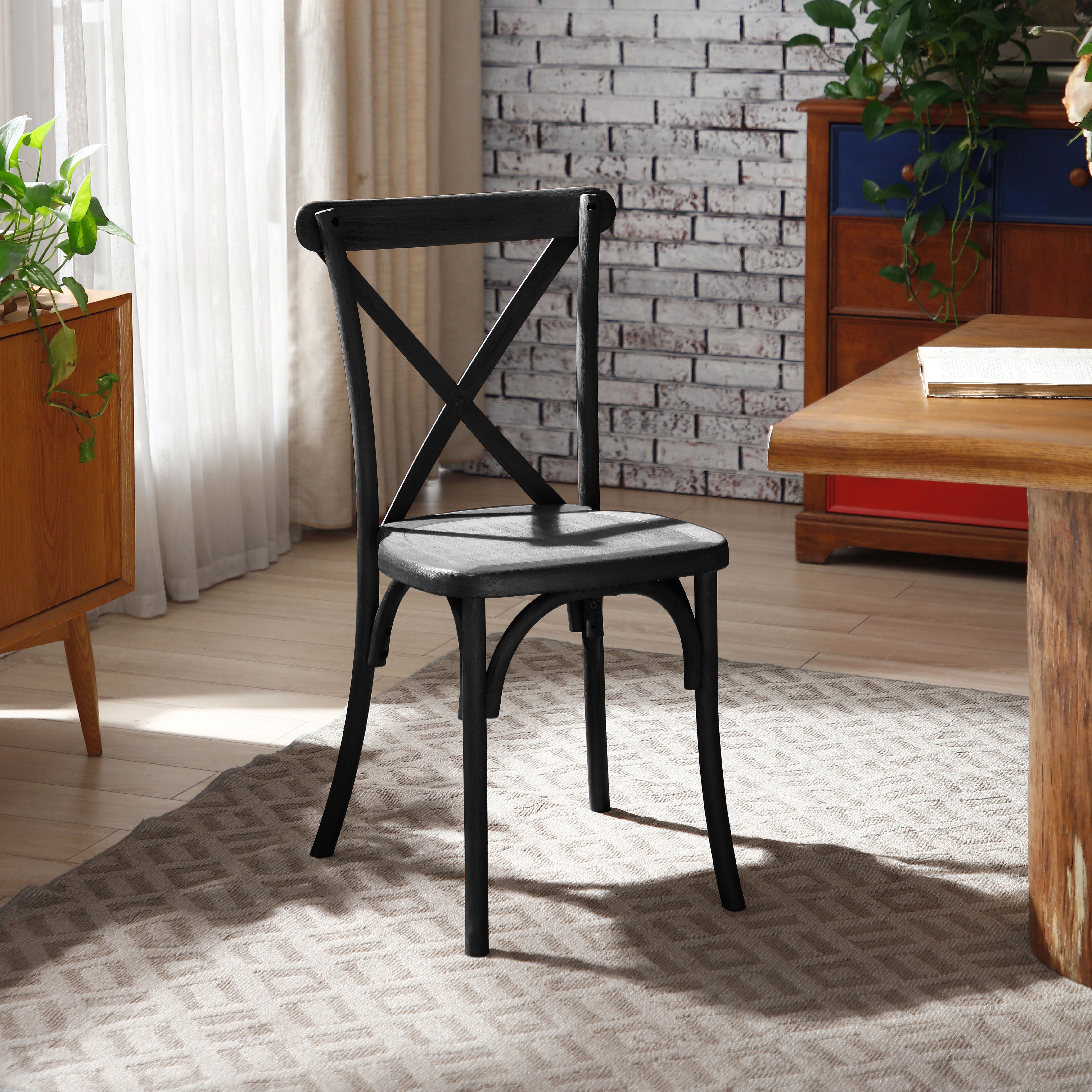 2-Pack Resin Cross Back Chair Waterproof Dining Chair Black--8