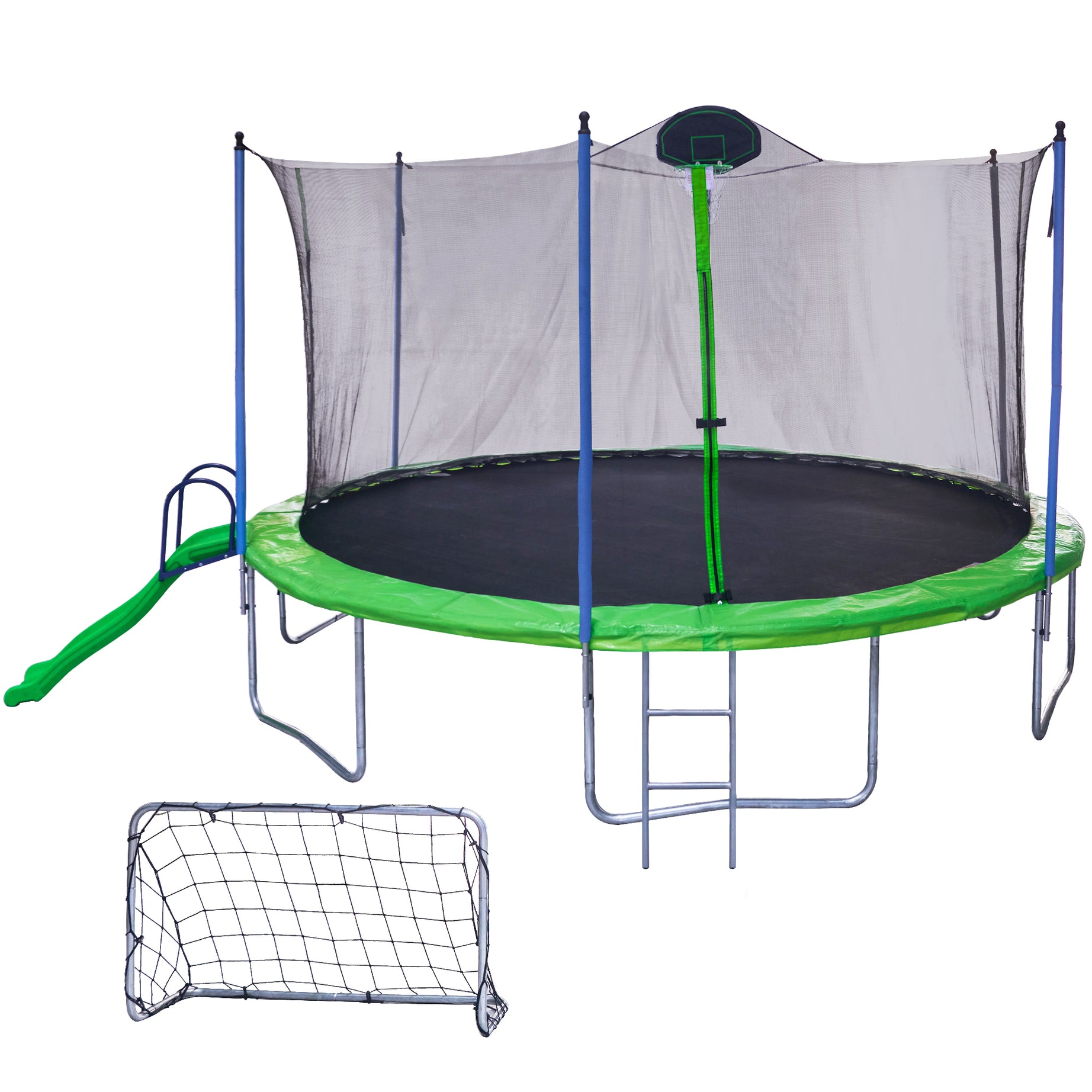 16FT Trampoline with Slide , Outdoor Trampoline for Kids and Adults with Enclosure Net and Ladder,football goal,backboard--1