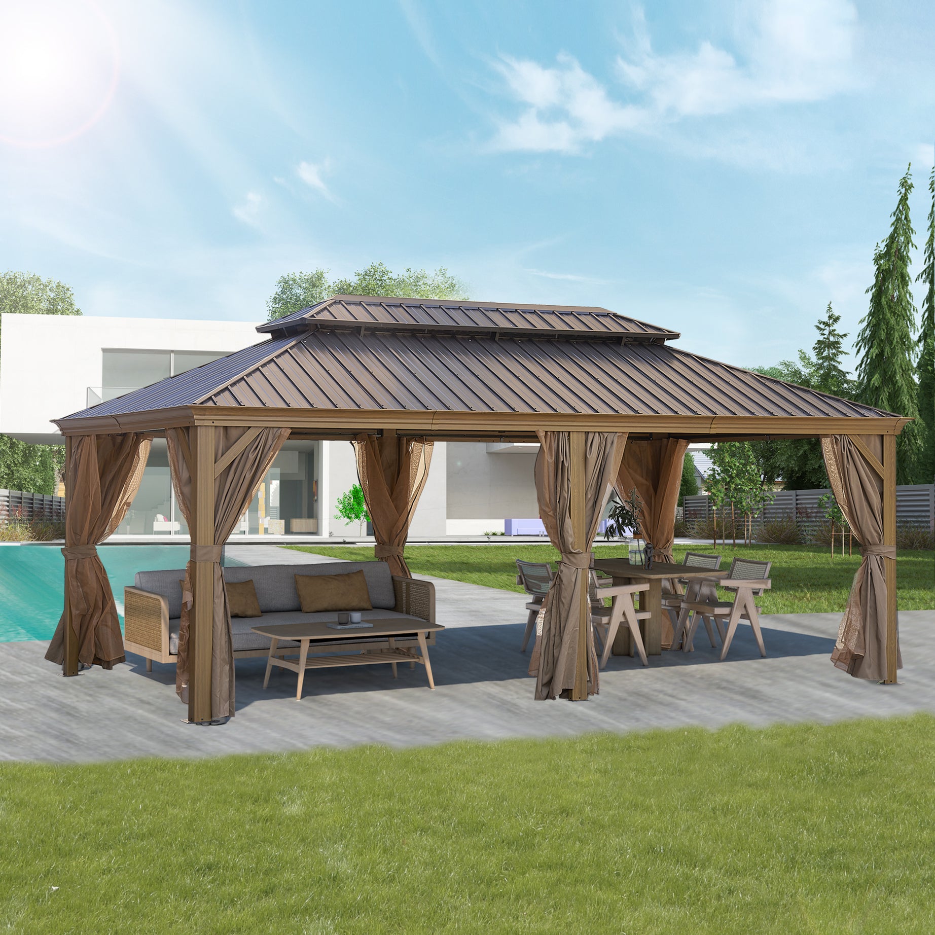 12*20FT  patic gazebo,alu gazebo with steel canopy,Outdoor Permanent Hardtop Gazebo Canopy for Patio, Garden, Backyard--1