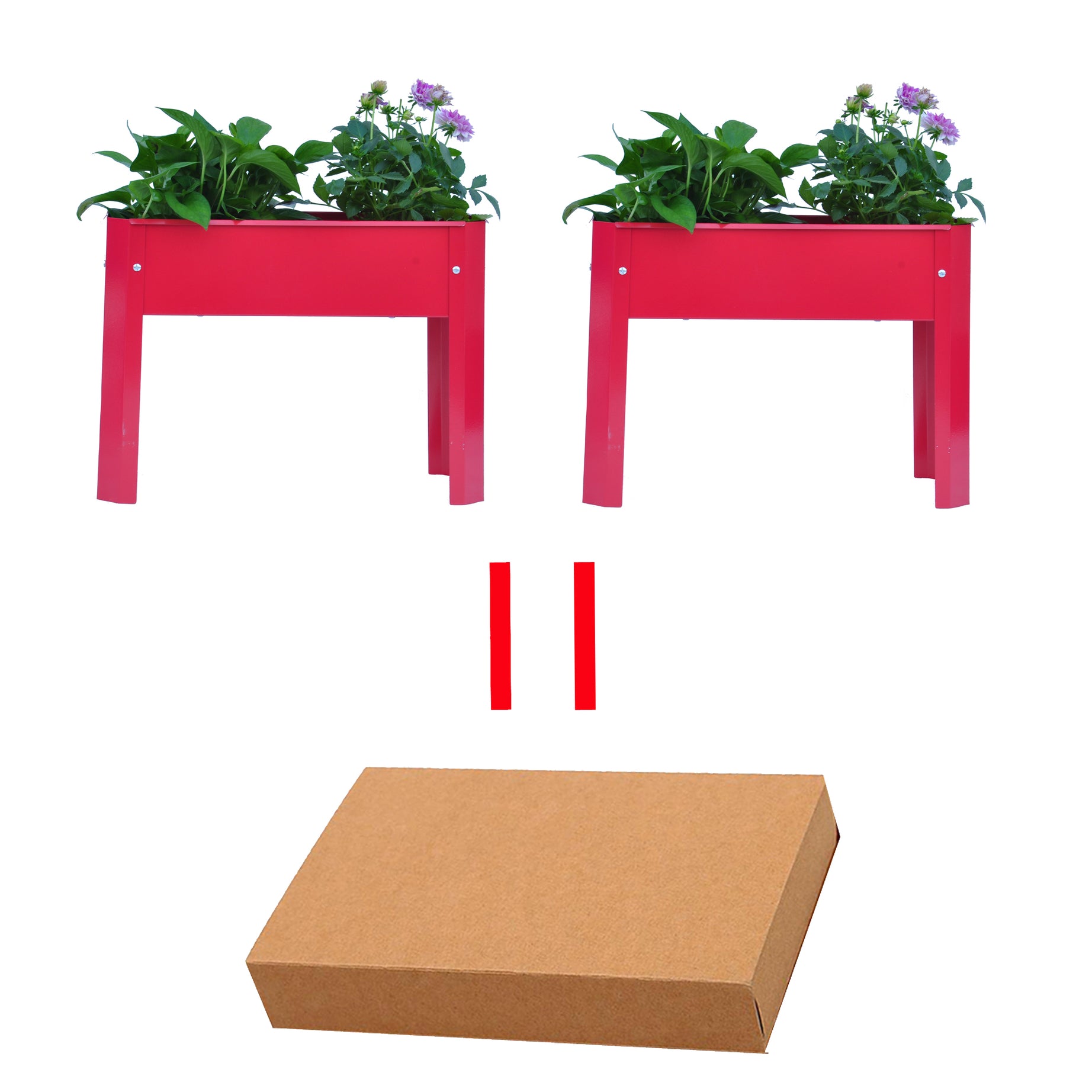 Elevated garden bed.metal elevated outdoor flowerpot box.suitable for backyard and terrace.large flowerpot.suitable for vegetable and flower Red x 2--1