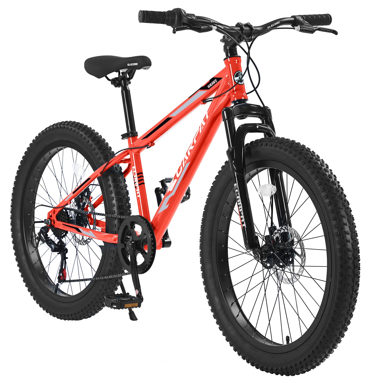 S24109 Elecony 24 Inch Fat Tire Bike Adult/Youth Full Shimano 7 Speeds Mountain Bike, Dual Disc Brake, High-Carbon Steel Frame, Front Suspension, Mountain Trail Bike, Urban Commuter City Bicycle--1