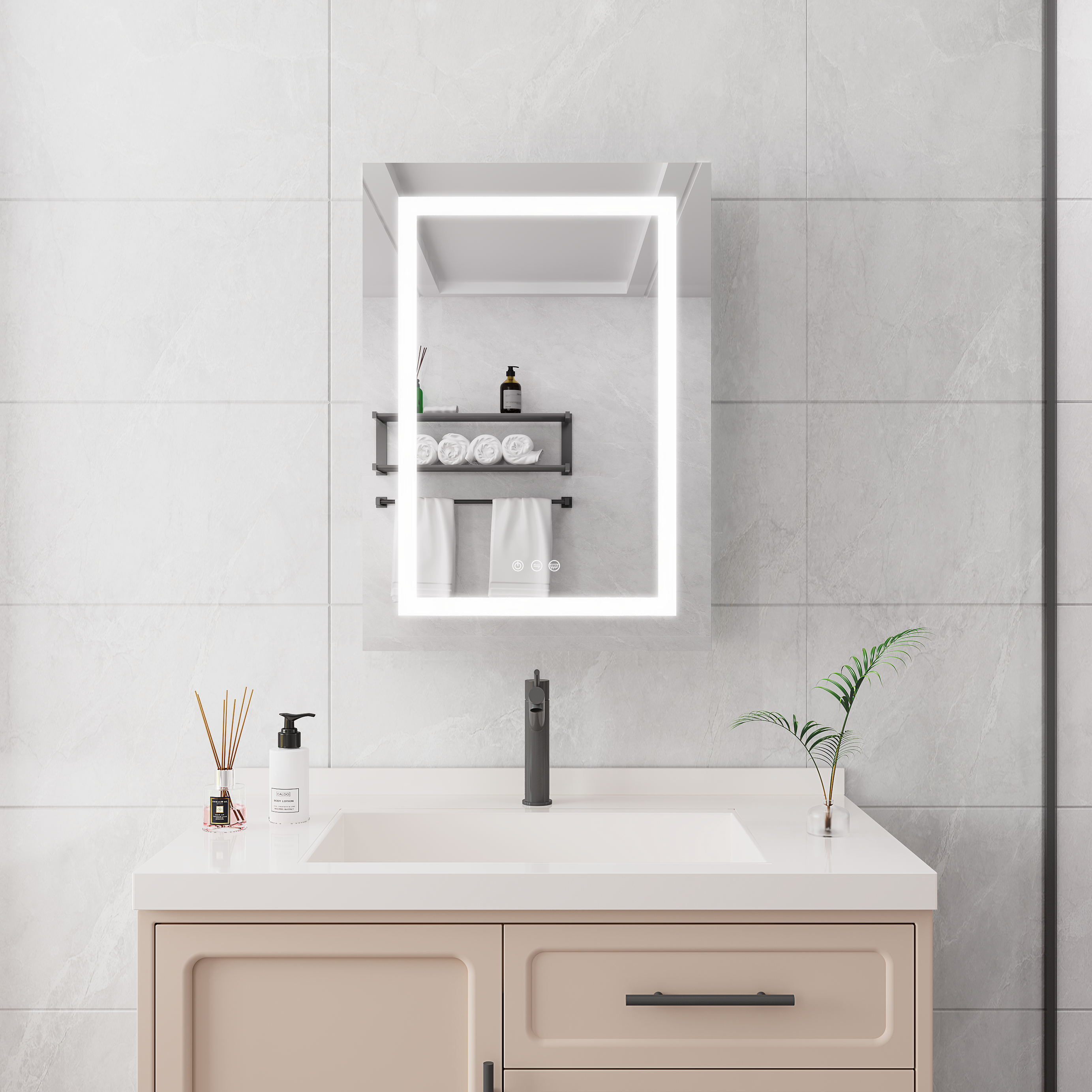 20 X 28 inch Bathroom Medicine Cabinet with Mirror Wall Mounted LED Bathroom Mirror Cabinet with Lights, Anti-Fog, Waterproof, Dimmable,3000K~6000K, Single Door,Touch Swich, Storage Shelves--1