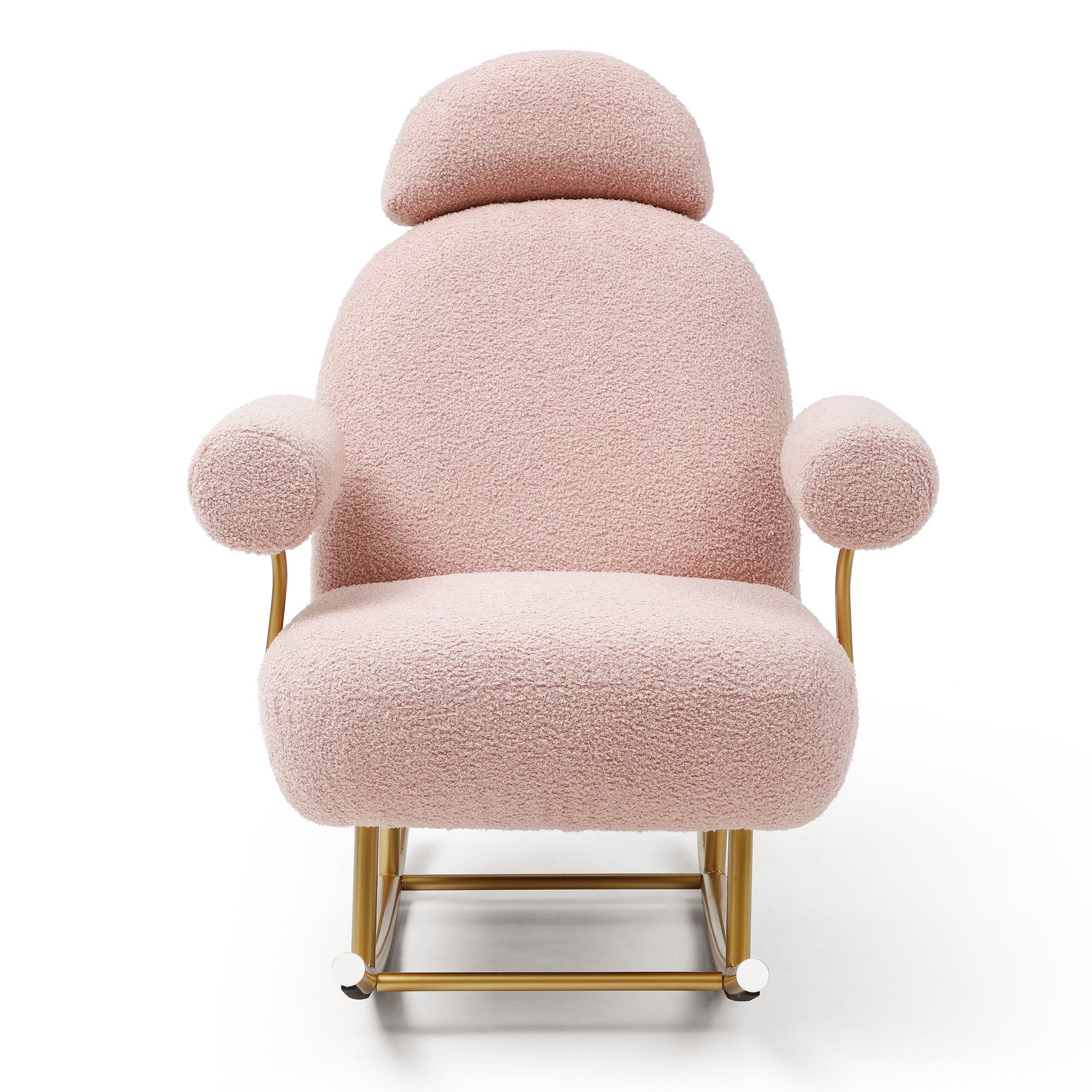 Modern Sherpa Fabric Nursery Rocking Chair,Accent Upholstered Rocker Glider Chair for Baby and Kids,Comfy Armchair with Gold Metal Frame,Leisure Sofa Chair for Nursery/Bedroom/Living Room,Dark Pink--1