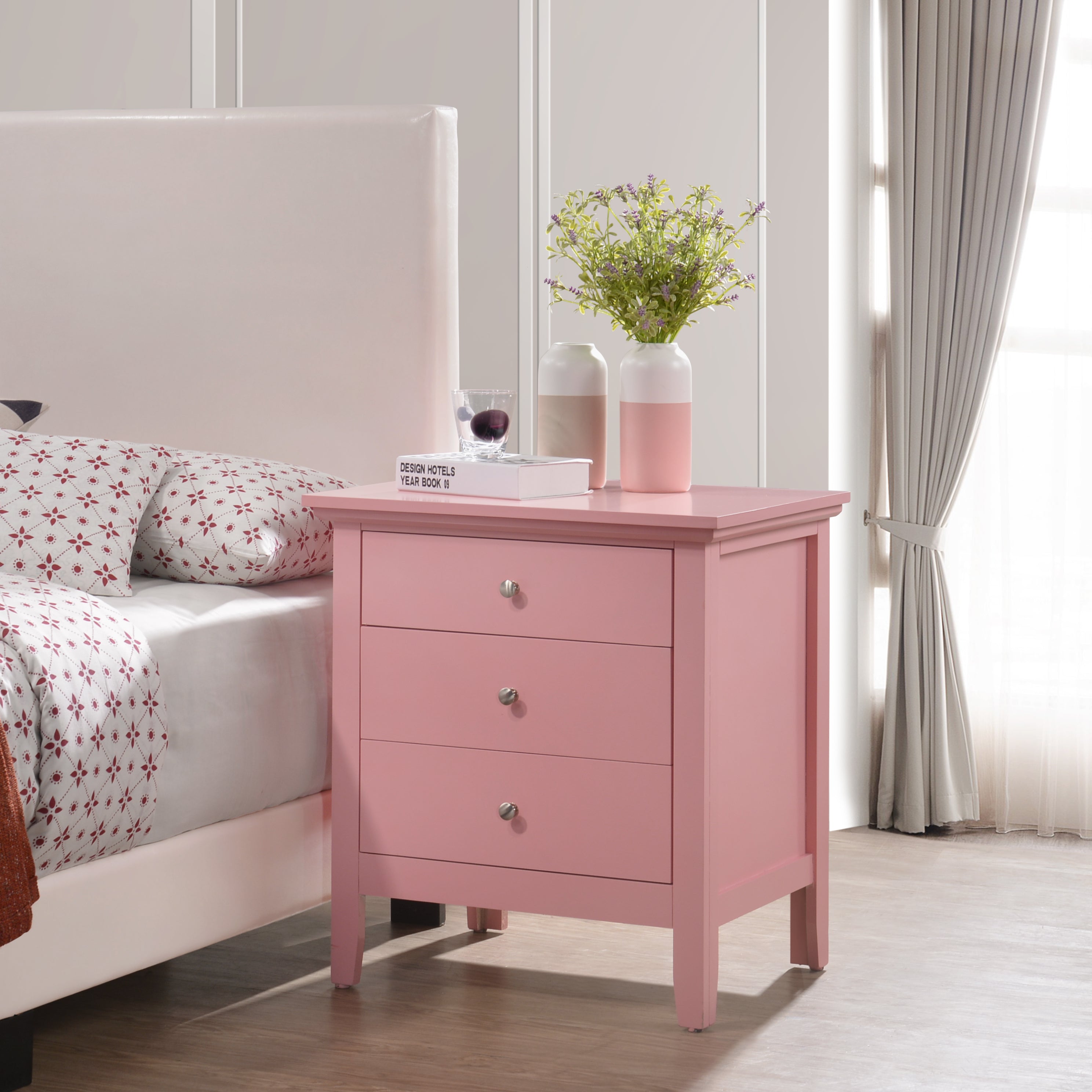 Glory Furniture Hammond G5404-N 3 Drawer Nightstand , Pink--1