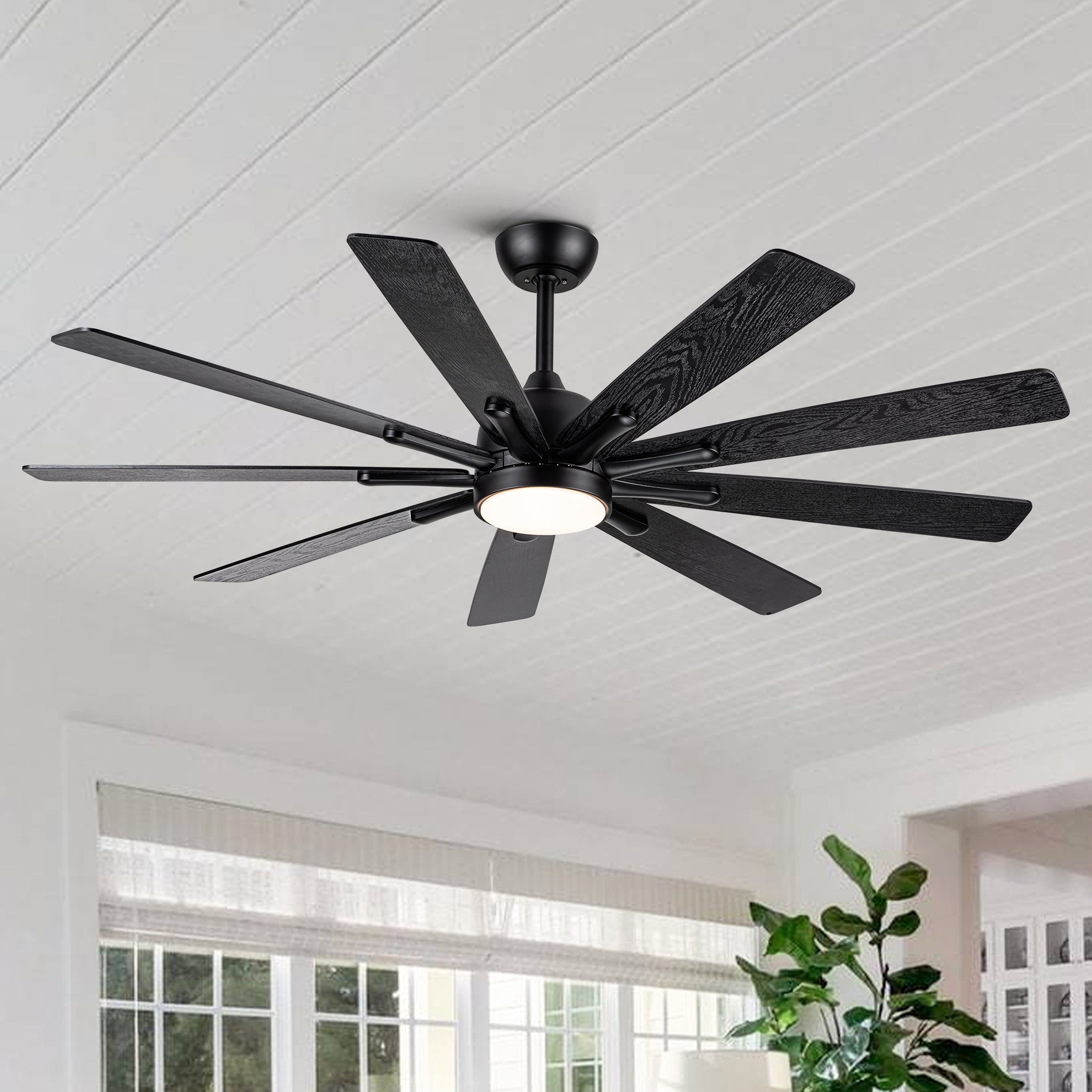 Mordern Farmhouse 62 In Black Ceiling Fan with Smart App and Remote Control--1