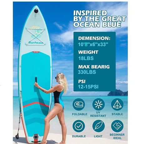 Inflatable Stand Up Paddle Boards 10'8''*33"*6" With Premium SUP Accessories & Backpack, Leash, Paddle, Hand Pump,Wide Stance, Non-Slip Comfort Deck for Youth & Adults--1