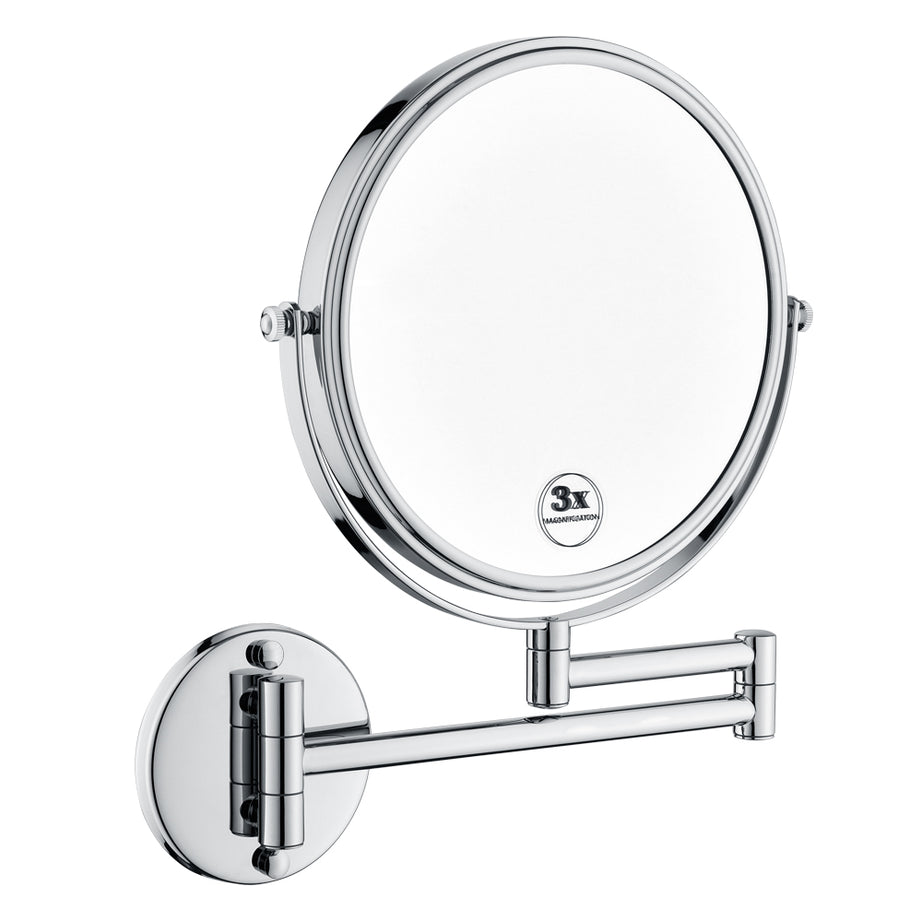 8 Inch LED Wall Mount Two-Sided Magnifying Makeup Vanity Mirror 12 Inch Extension Chrome Finish 1X/3X Magnification Plug 360 Degree Rotation Waterproof Button Shaving Mirror--1