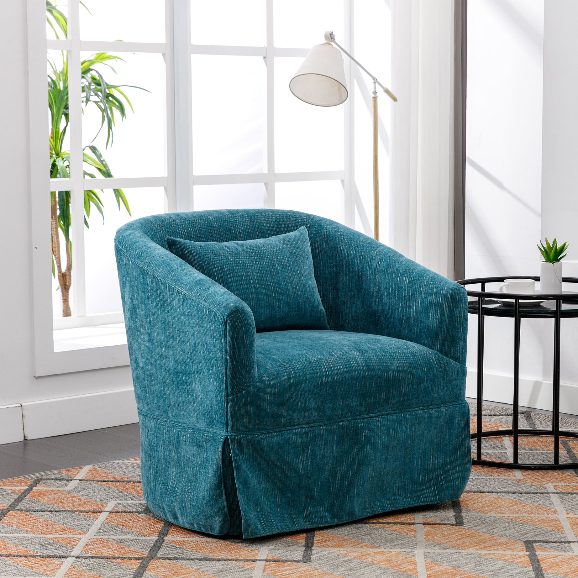 360-degree Swivel Accent  Armchair Linen Blend Green--1