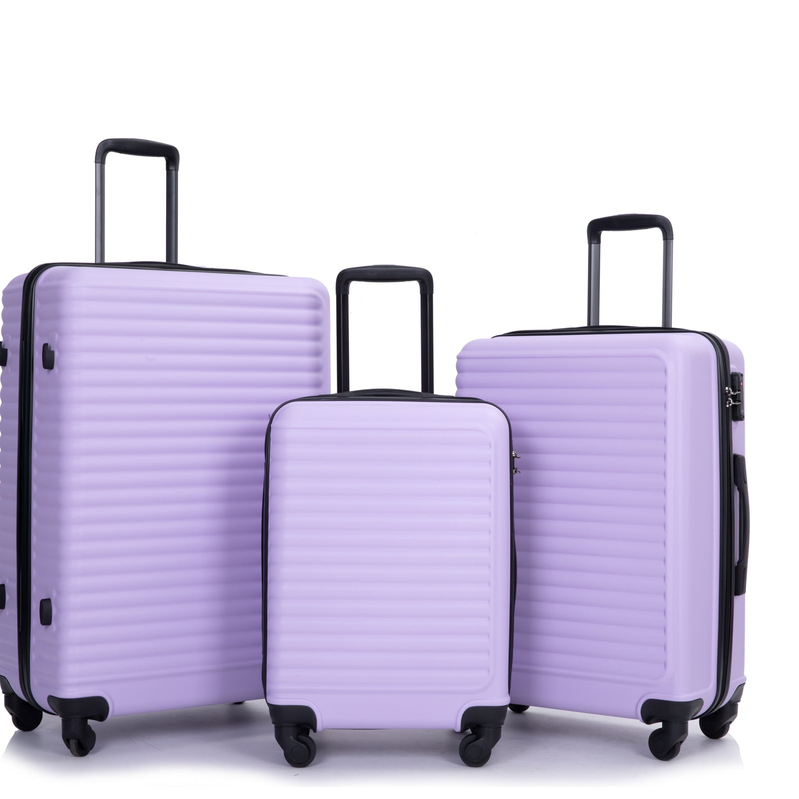 3 Piece Luggage Sets ABS Lightweight Suitcase with Two Hooks, Spinner Wheels, TSA Lock, (20/24/28) Lavender Purple--1