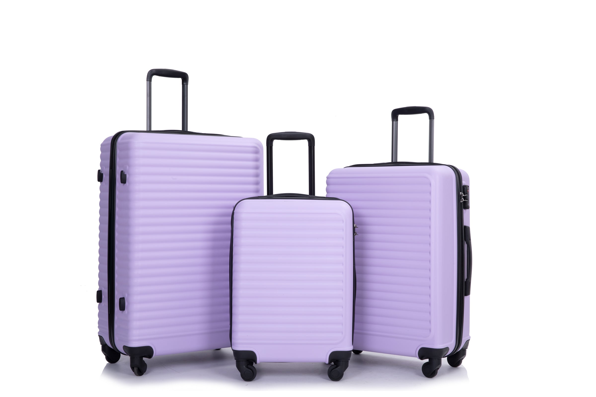 3 Piece Luggage Sets ABS Lightweight Suitcase with Two Hooks, Spinner Wheels, TSA Lock, (20/24/28) Lavender Purple--1