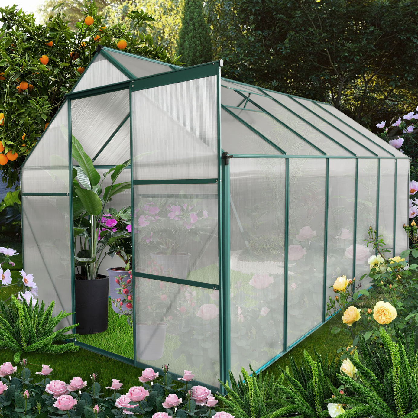 6x12 FT Polycarbonate Greenhouse Raised Base and Anchor Aluminum Heavy Duty Walk-in Greenhouses for Outdoor Backyard in All Season--1