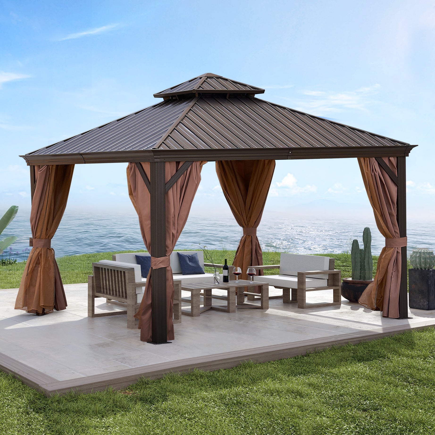 12*12FT patic gazebo,alu gazebo with steel canopy,Outdoor Permanent Hardtop Gazebo Canopy for Patio, Garden, Backyard--1