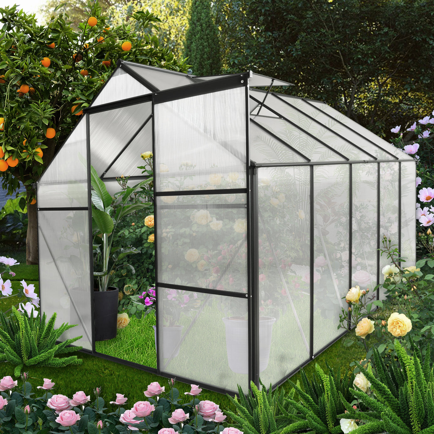 6x10 FT Polycarbonate Greenhouse Raised Base and Anchor Aluminum Heavy Duty Walk-in Greenhouses for Outdoor Backyard in All Season--1