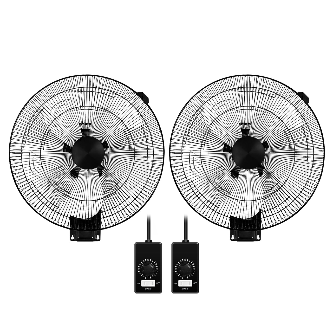 2Pack HealSmart 18 Inch Household Commercial Wall Mount Fan, 90 Degree Horizontal Oscillation, 5 Speed Settings, Black--1