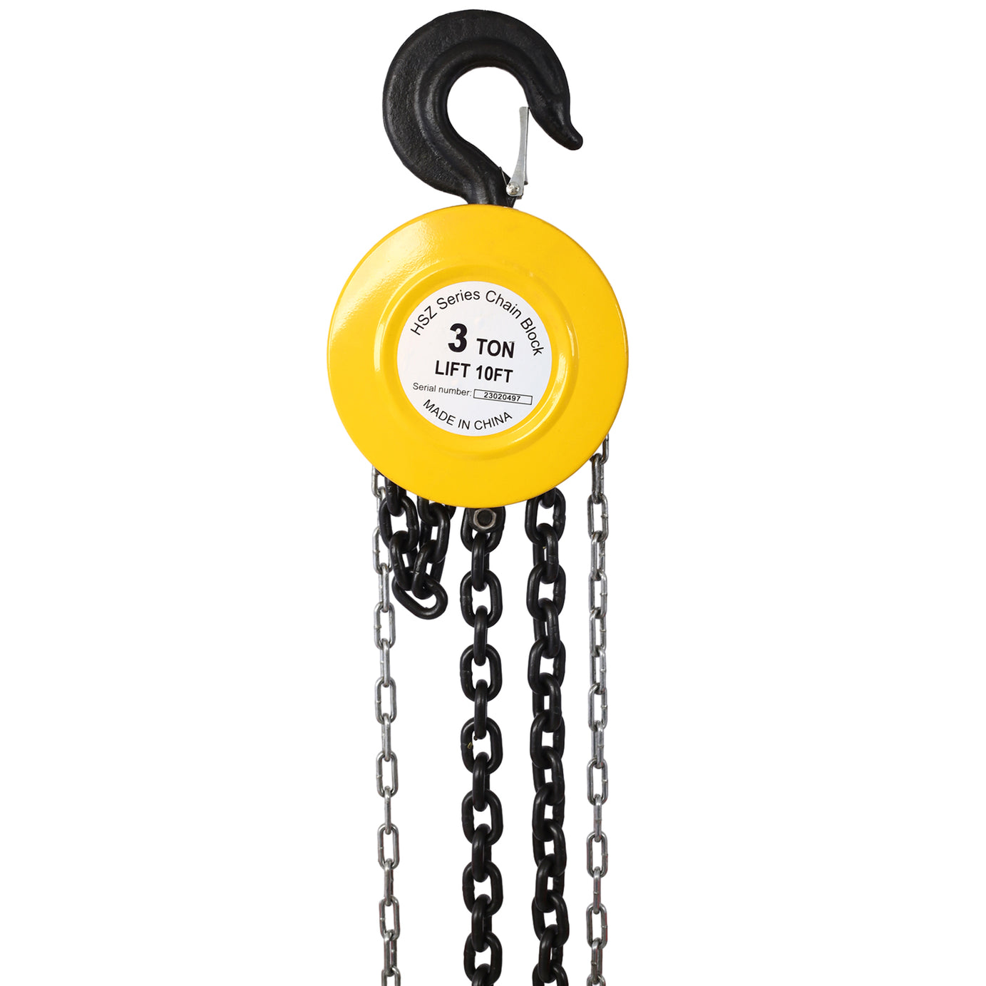 Chain hoist 6600lbs 3T capacity 10ft wIth 2 heavy duty hooks,Manual chain hoist steel construction,Yellow--1