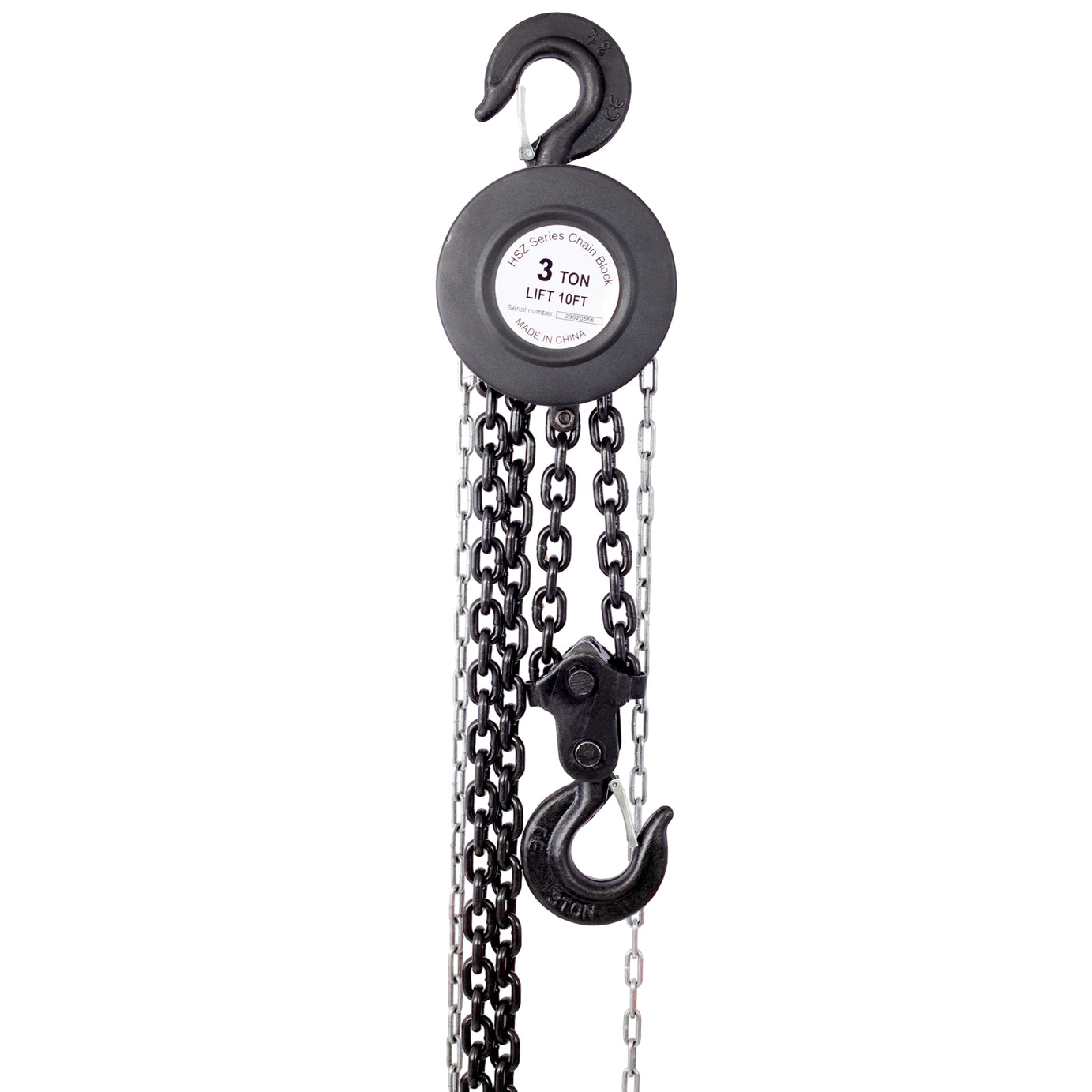 Chain hoist 4400lbs 2T capacity 10ft wIth 2 heavy duty hooks,Manual chain hoist steel construction,Black--1